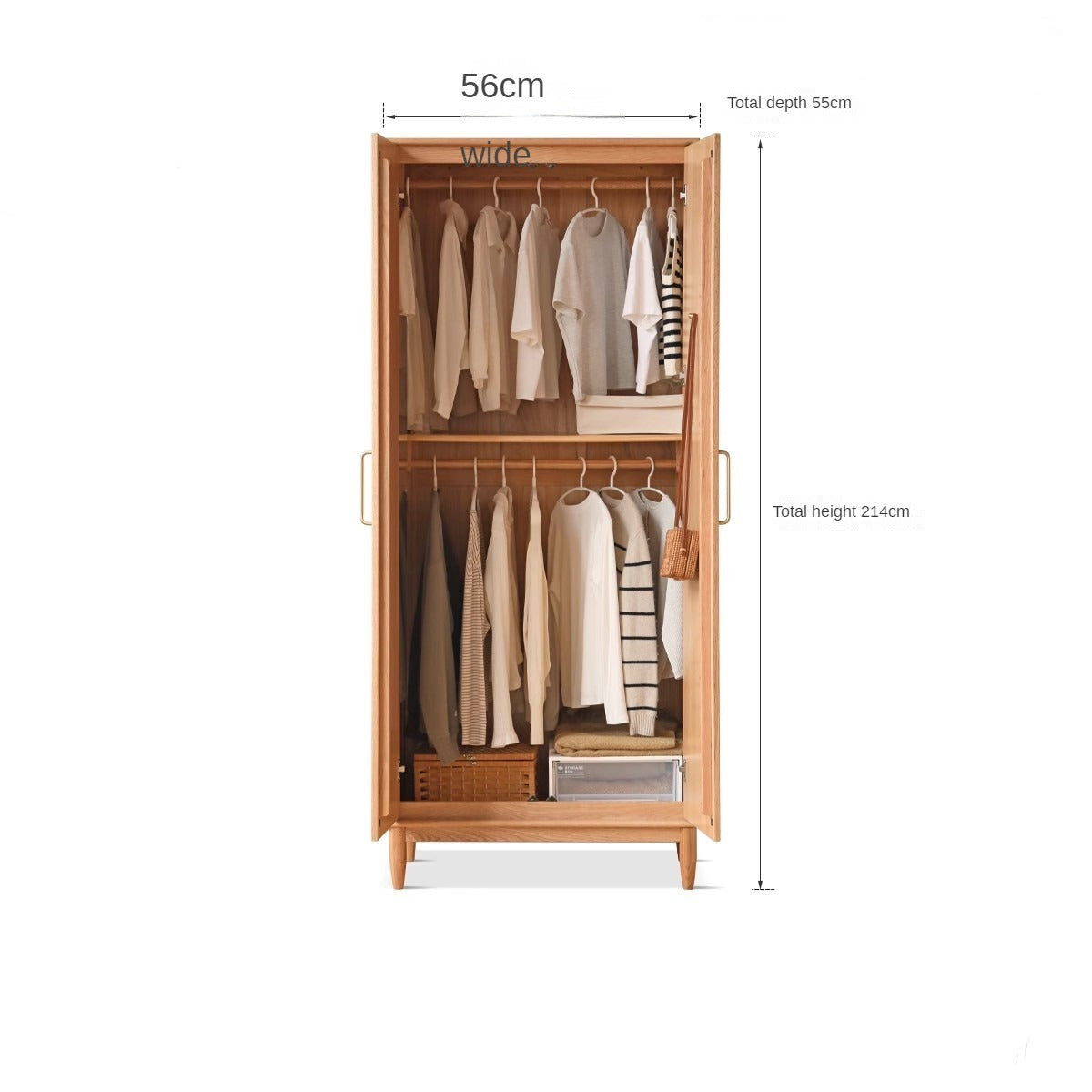 Solid Oak Wood Rattan Wardrobe - Stylish Storage for Bedroom, Living Room & Closet Organization