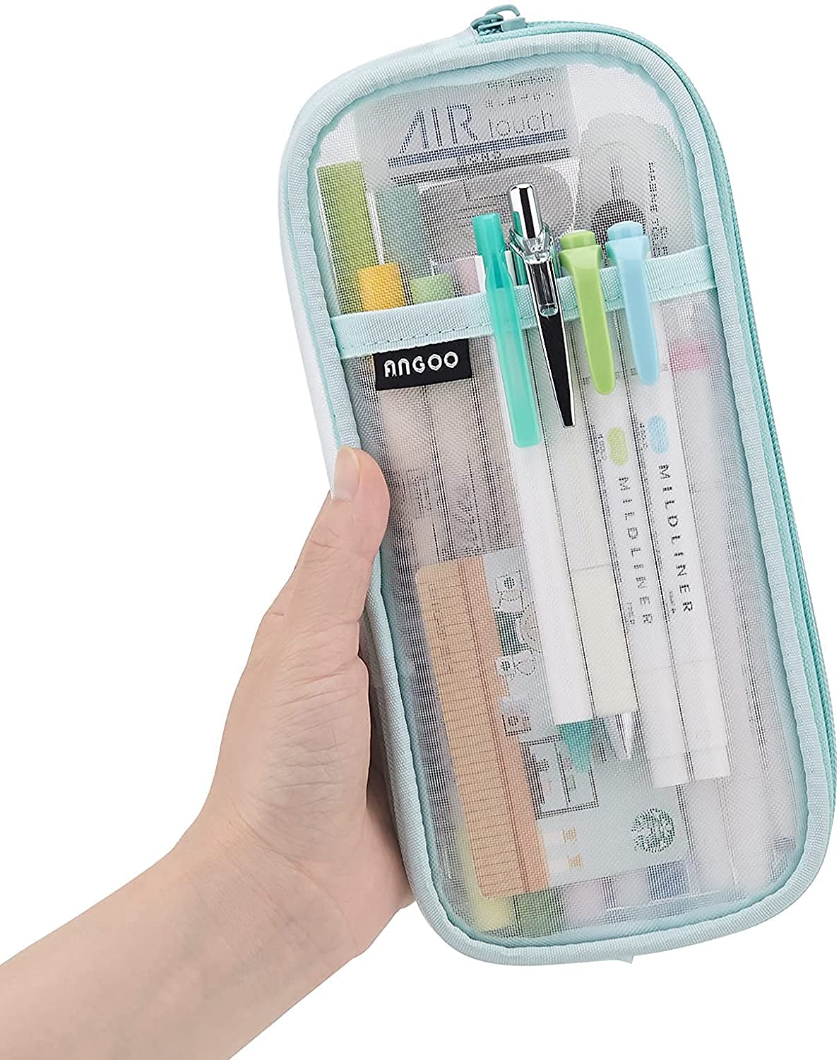 EEYZD Grid Mesh Pencil Case with Zipper - Clear Makeup & Cosmetic Organizer Bag for School, Travel & Office - Multi-Purpose Transparent Stationery Pouch for Teens & Adults (Green) | Perfect for School Supplies, Makeup Storage & Travel Essentials