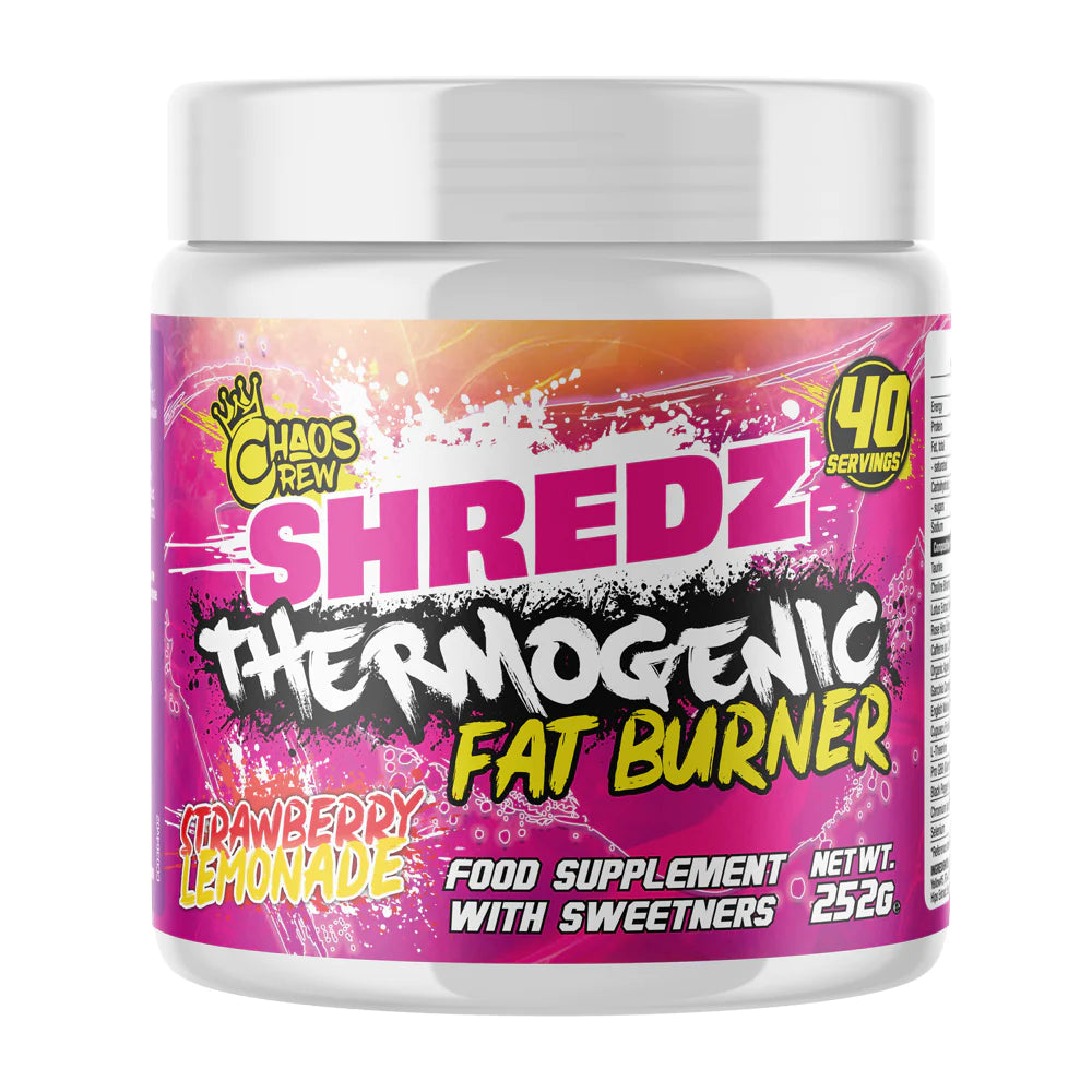 Chaos Crew Shredz 252g Strawberry Lemonade Pre-Workout Powder - Boost Energy & Focus for Gym, Running & Fitness Training