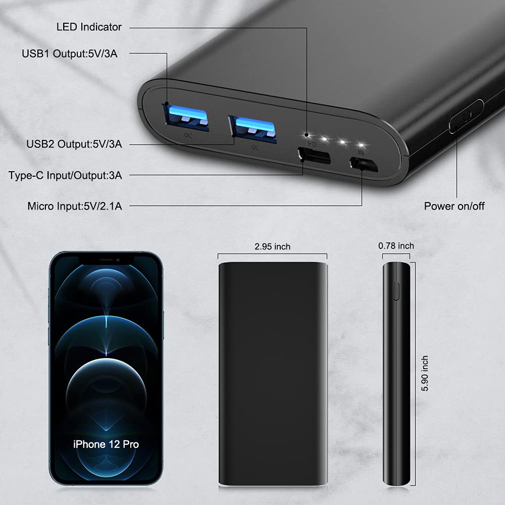 SHENMZ 26800mAh PD 18W USB C Portable Charger - Fast Charging Power Bank with 3 Outputs for iPhone 16/15/14/13/12/XR/SE, Samsung S23/S22, Google Pixel, LG & Android Phones - Perfect for Travel, Camping & Emergency Power Backup