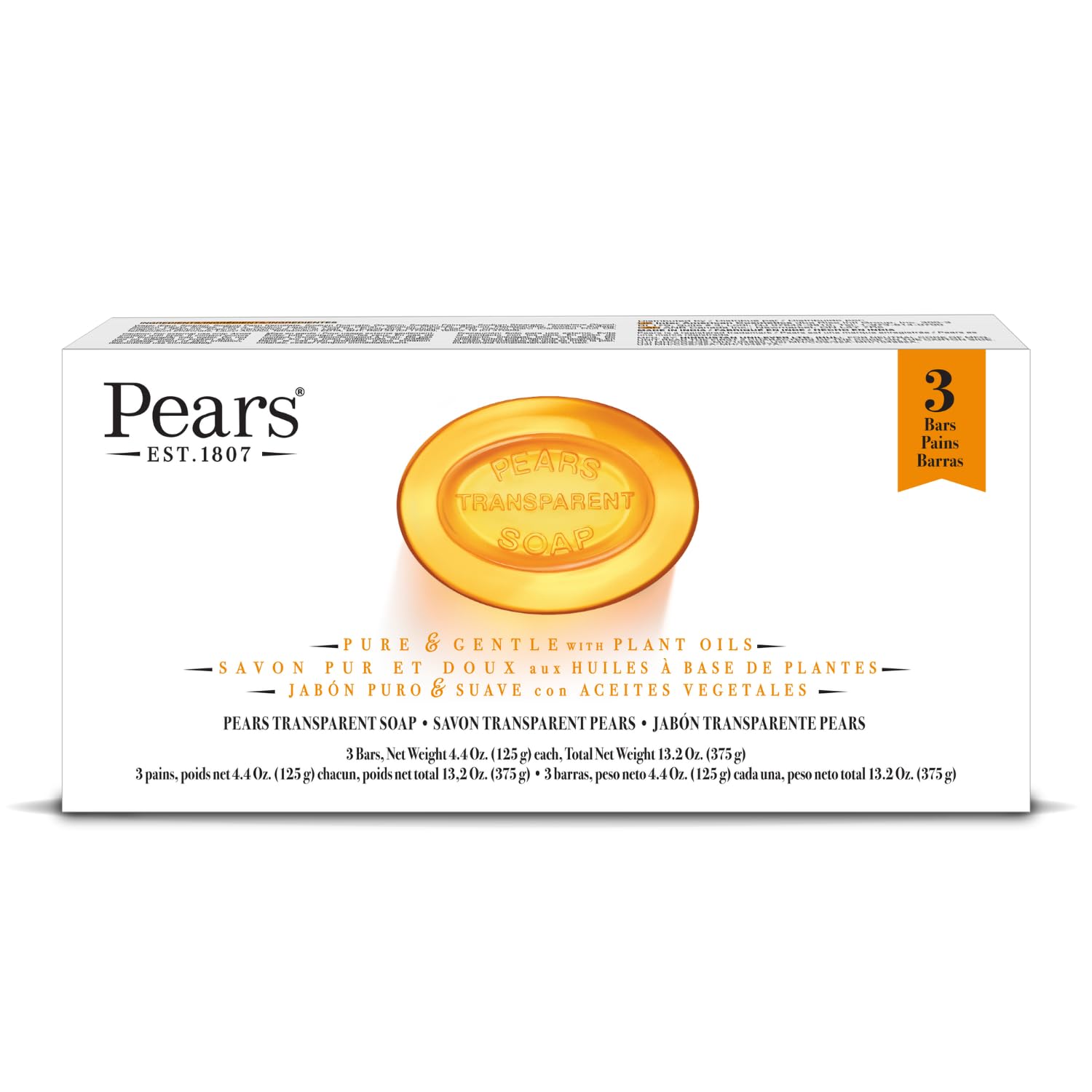 Pears Pure & Gentle Glycerin Soap Bar (3-Pack) - Moisturizing & Paraben-Free Body Wash for Soft, Glowing Skin - Ideal for Men & Women - Perfect for Daily Bathing, Showering & Sensitive Skin Care