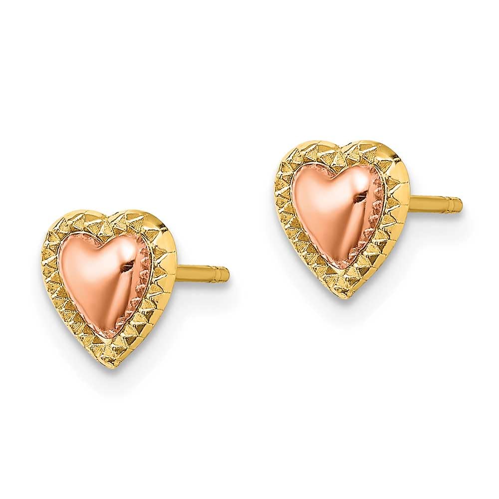 14K Yellow and Rose Gold Beaded Heart Earrings for Women - Dainty Elegant Jewelry Gift for Valentine's Day, Anniversary or Special Occasions