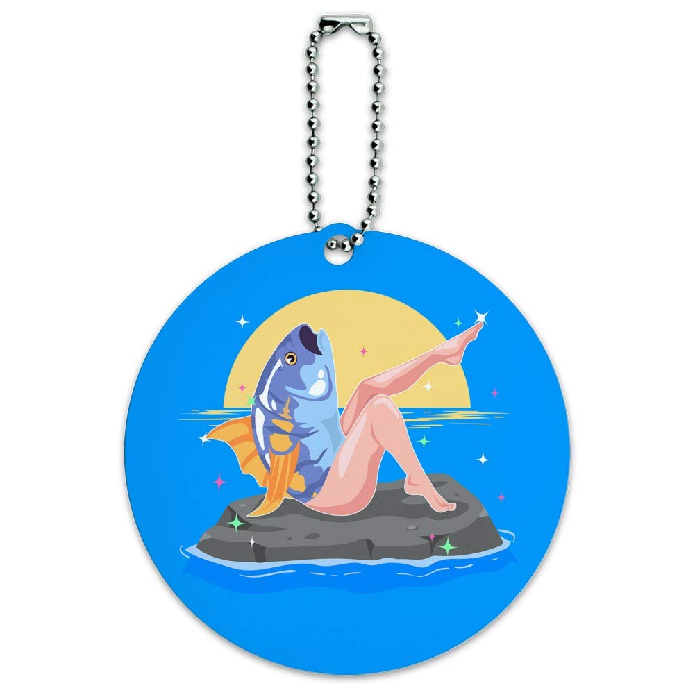 Funny Reverse Mermaid with Tuna Head Luggage Tag - Unique Round ID Card for Suitcases & Carry-On Bags | Perfect for Travel Identification and Gift Giving