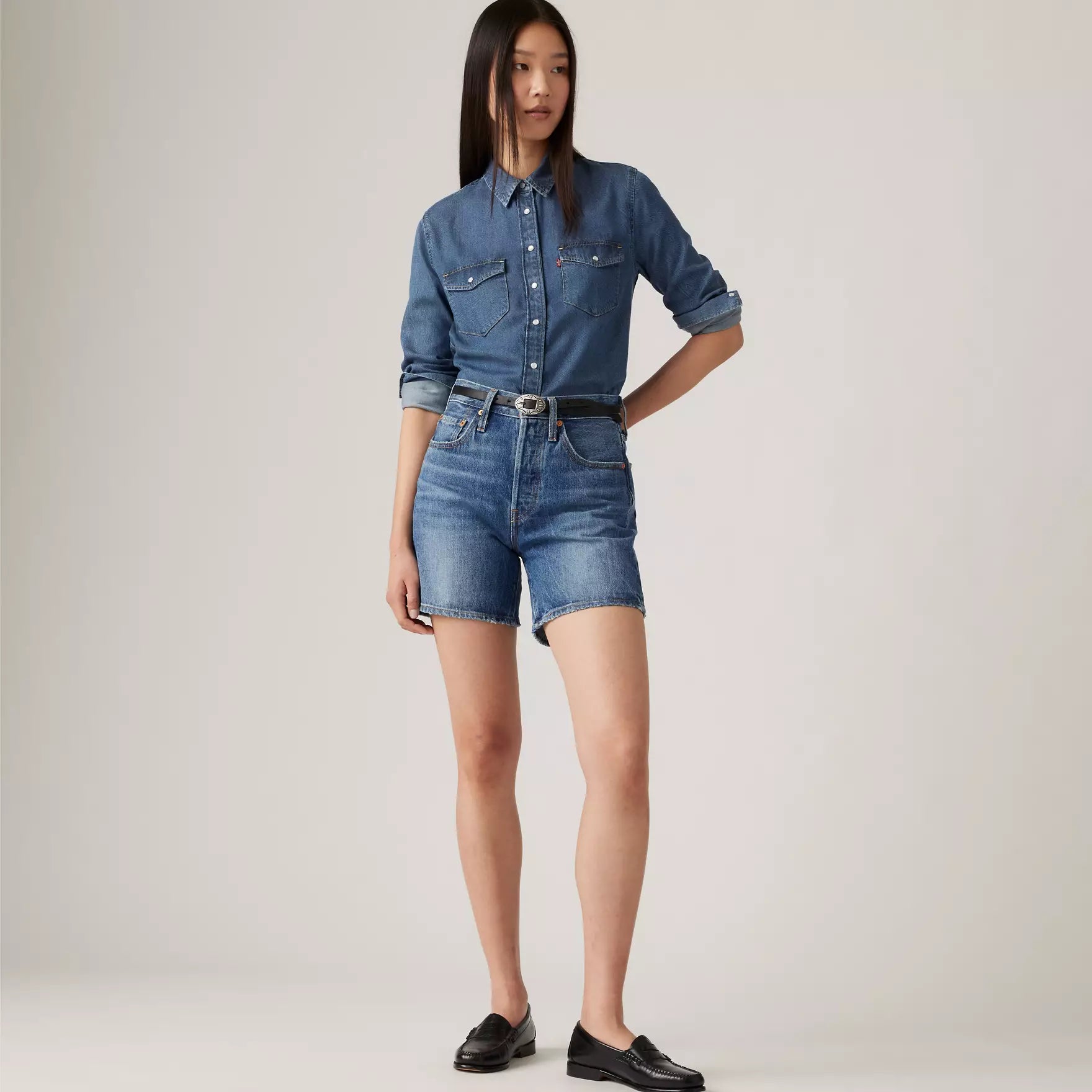 Levi's 501 Mid Thigh Shorts for Women - Classic Blue Denim Shorts | Casual Summer Wear, Beach Outfits & Street Style Fashion