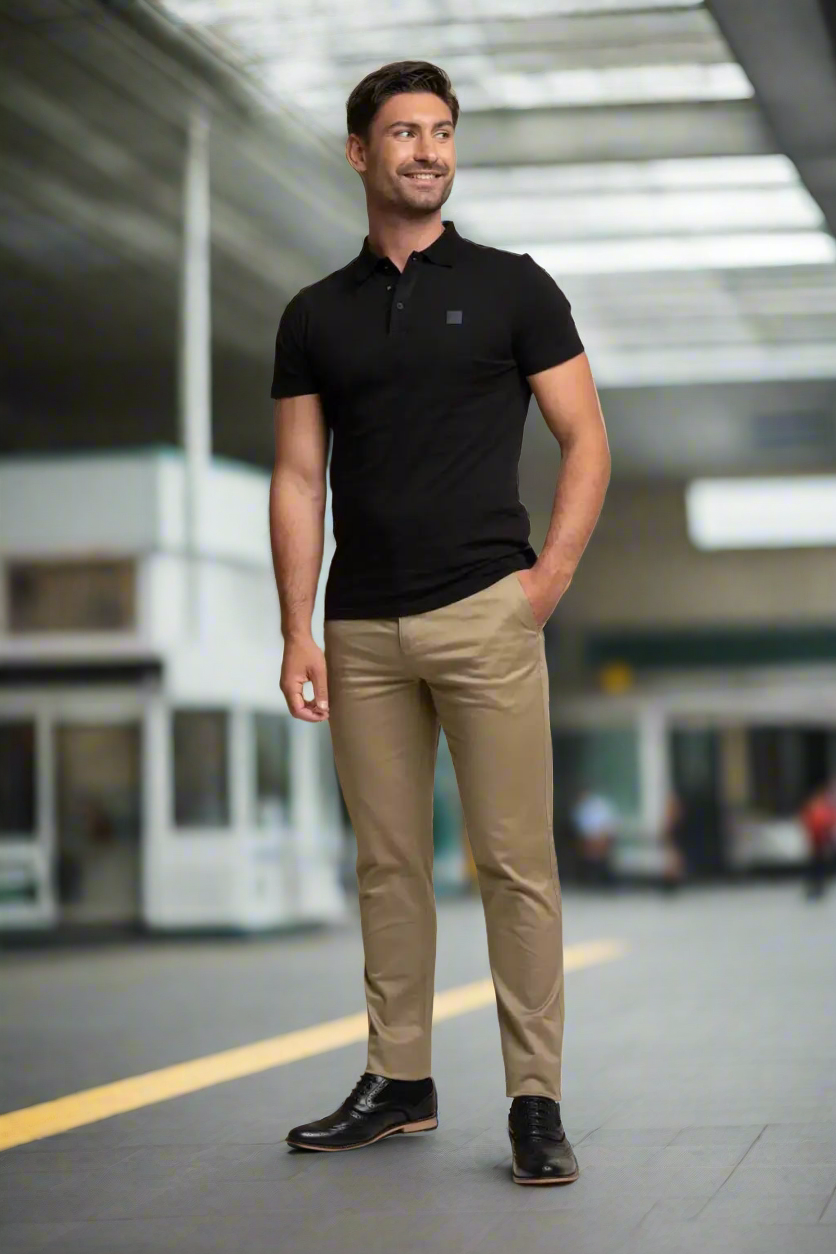 Cavani Men's Dakota Stone Chino Pants - Classic Slim Fit Stretch Comfort Dress Pants for Business Casual & Office Wear