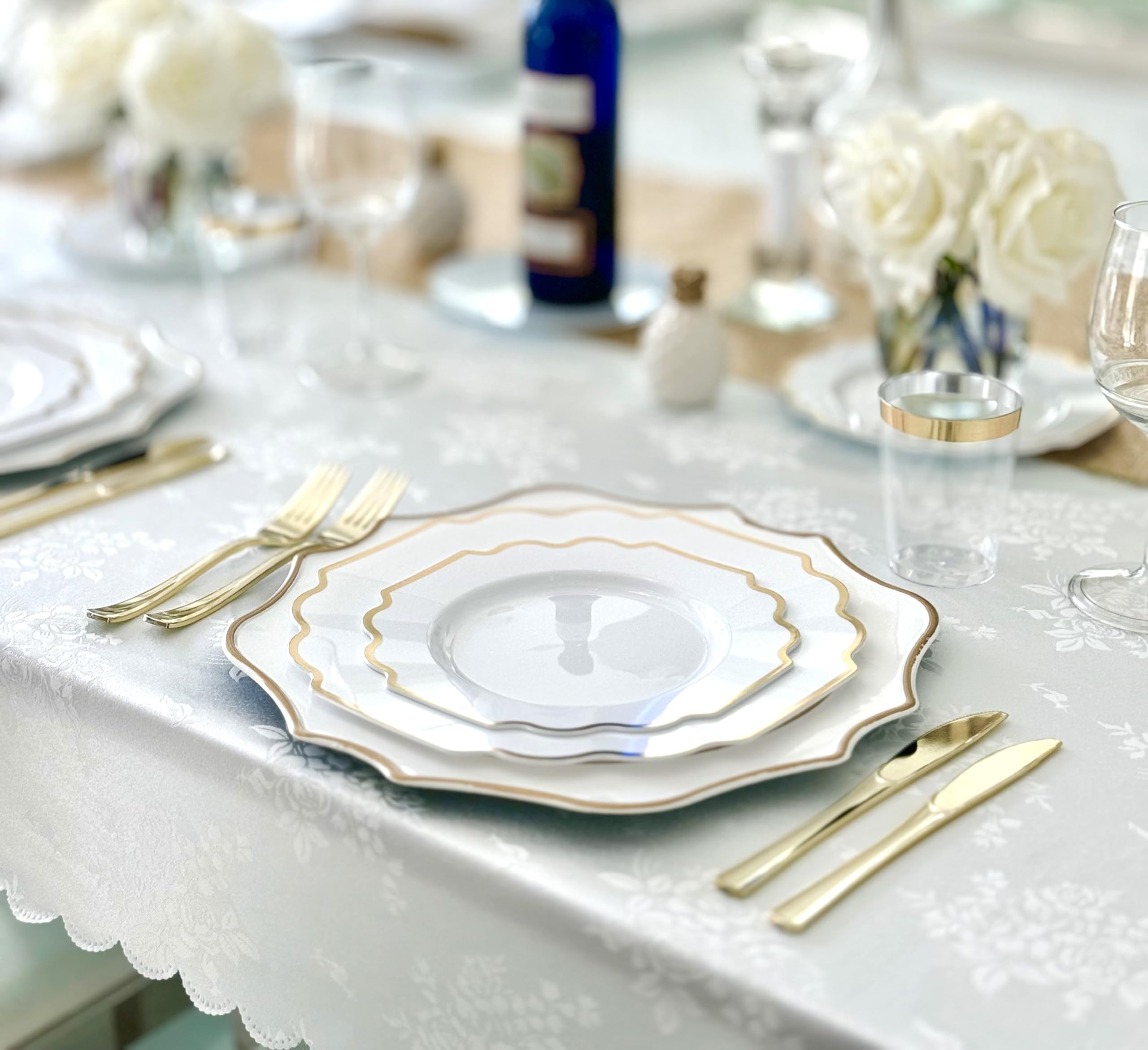 320-Piece Heavyweight Disposable Plastic Plate Set for 40 Guests - 10.5'' & 8'' Plates, Silverware, Cups, Napkins in Imperial White & Gold - Perfect for Weddings, Parties, Catering & Special Events