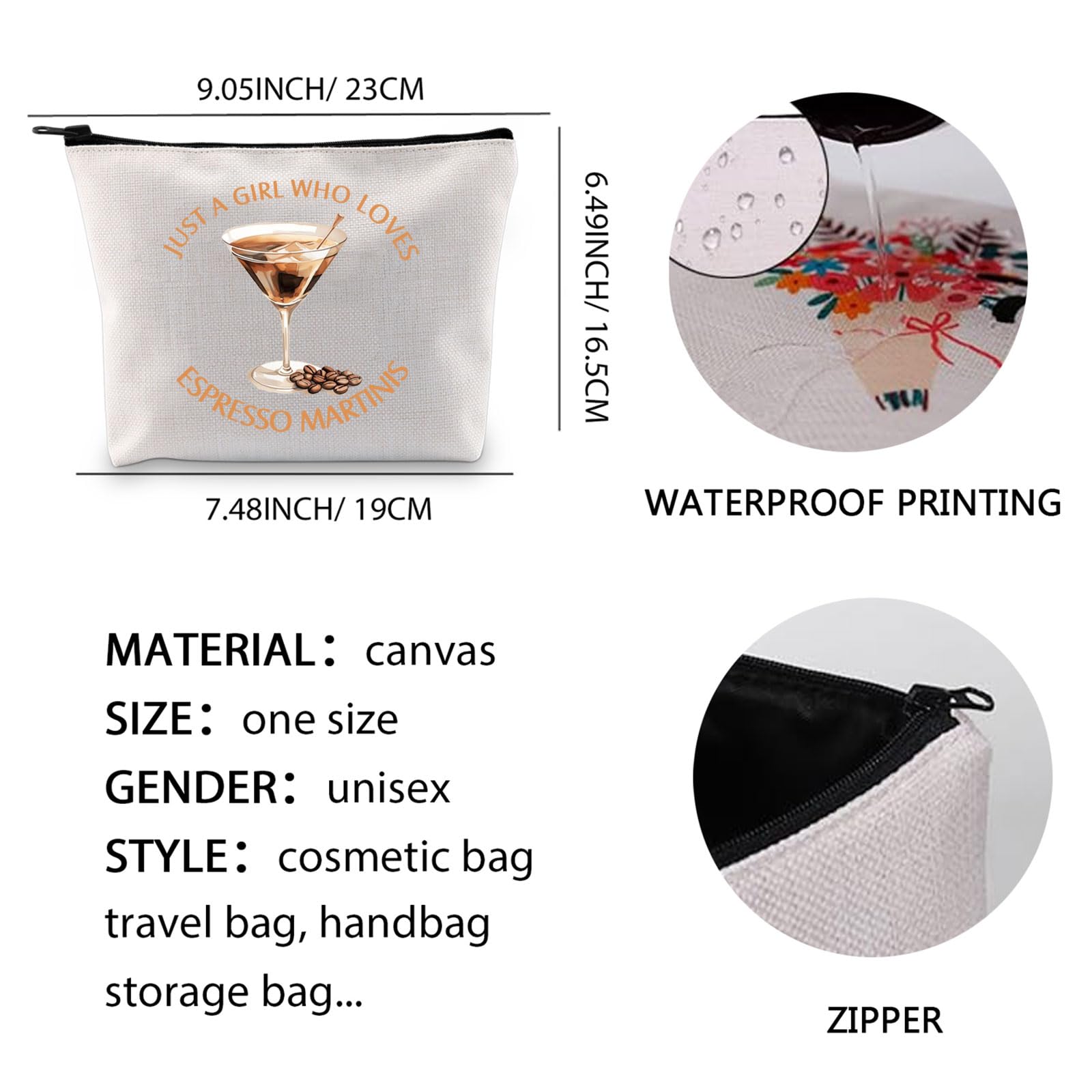 XYANFA Espresso Martini Makeup Bag for Women - Cosmetic Travel Organizer with Zipper Pouch - Perfect Gift for Coffee Lovers, Cocktail Enthusiasts & Martini Fans - Great for Travel, Parties & Everyday Use