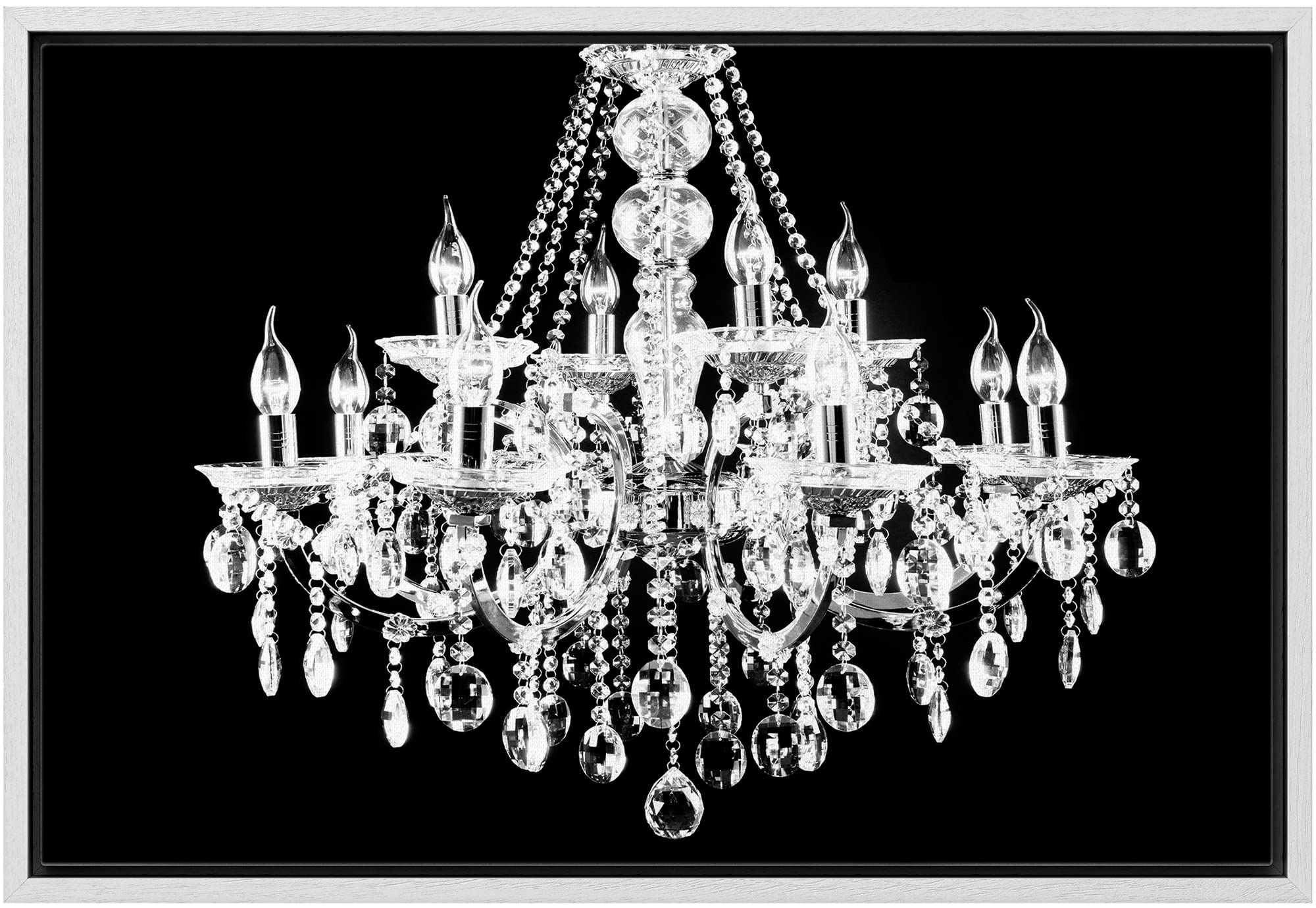 Wall26 Framed Canvas Print - Black & White Chandelier Silhouette Wall Art, Modern Digital Art for Living Room, Bedroom & Office Decor (24x36 Inches, White Frame) | Elegant Home & Workspace Decoration