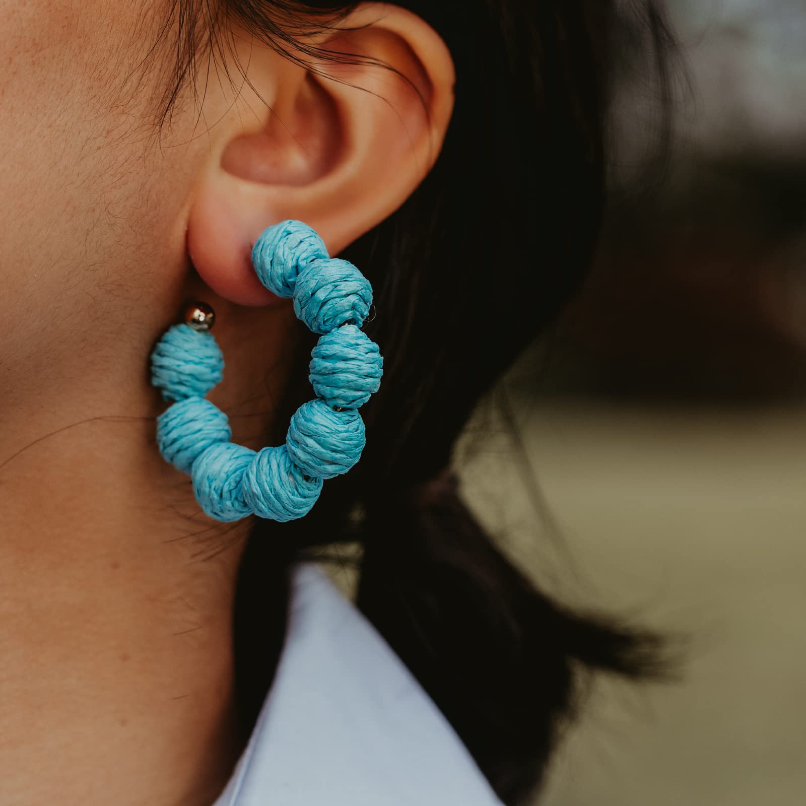 Handmade Raffia Hoop Earrings - Colorful Boho Statement Rattan Jewelry for Women | Unique Summer Accessories for Beach, Festival & Vacation Outfits
