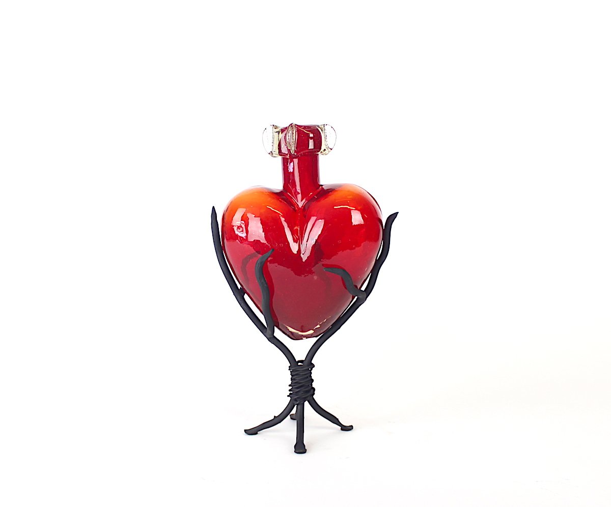 Handmade Red Blown Glass Heart Vase - Unique Home Decor Sculpture for Valentine's Day Gifts, Wedding Centerpieces & Romantic Home Accents