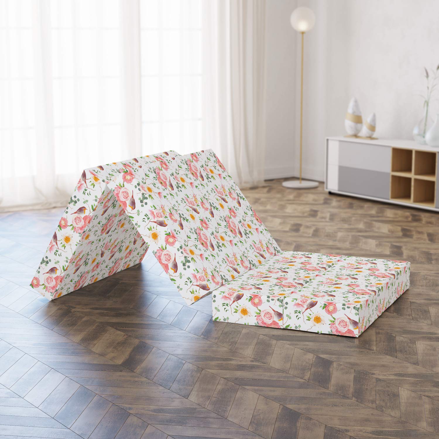Ambesonne Foldable Mattress with Romantic Spring Forest Bird Design - 74.8