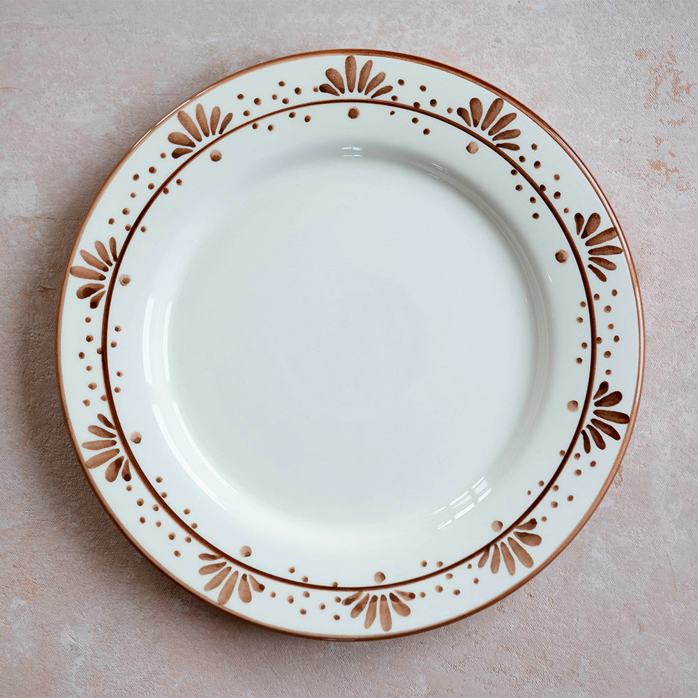 Hand Painted Ceramic Plate with Brown Floral Design - Elegant Dinnerware for Home Decor, Wedding Gifts & Special Occasions