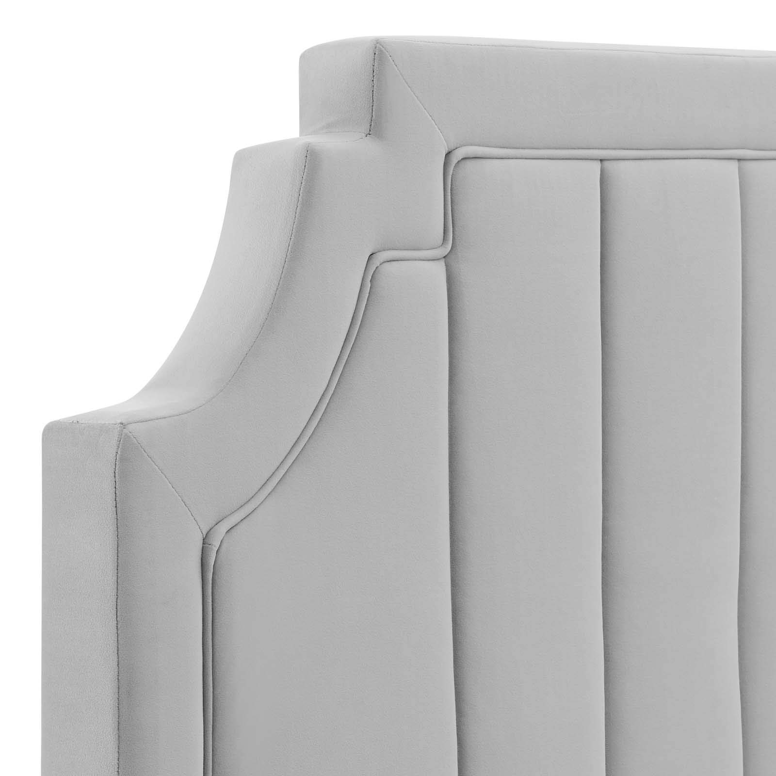 Modway Alyona Channel Tufted Performance Velvet King/California King Headboard in Light Gray - Luxurious Bedroom Upgrade for Modern Homes & Hotels