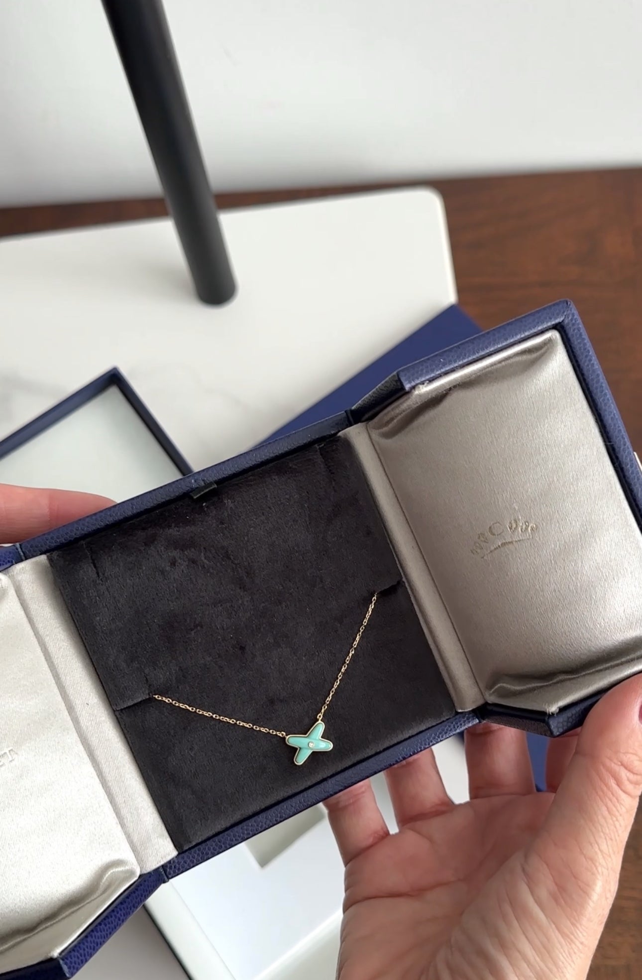 Chaumet 18k Rose Gold Diamond Turquoise Jeux de Liens Pendant Necklace - Elegant Jewelry for Women, Luxury Gift for Anniversary & Special Occasions