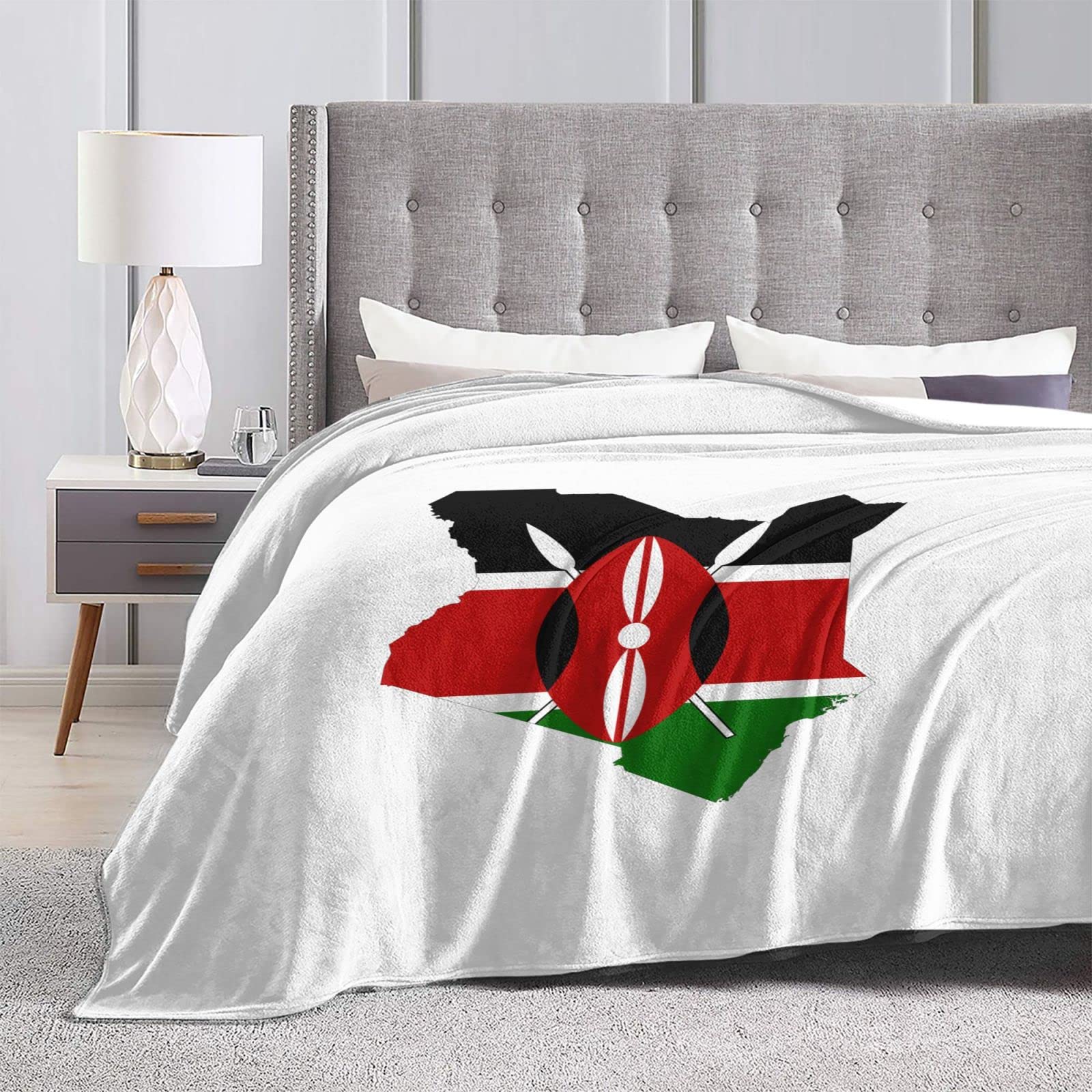 Kenyan Flag Map Fleece Throw Blanket - Ultra Soft & Warm Cozy Blanket for Couch, Bed, Sofa - Perfect for Home Decor, Gifts & Outdoor Camping