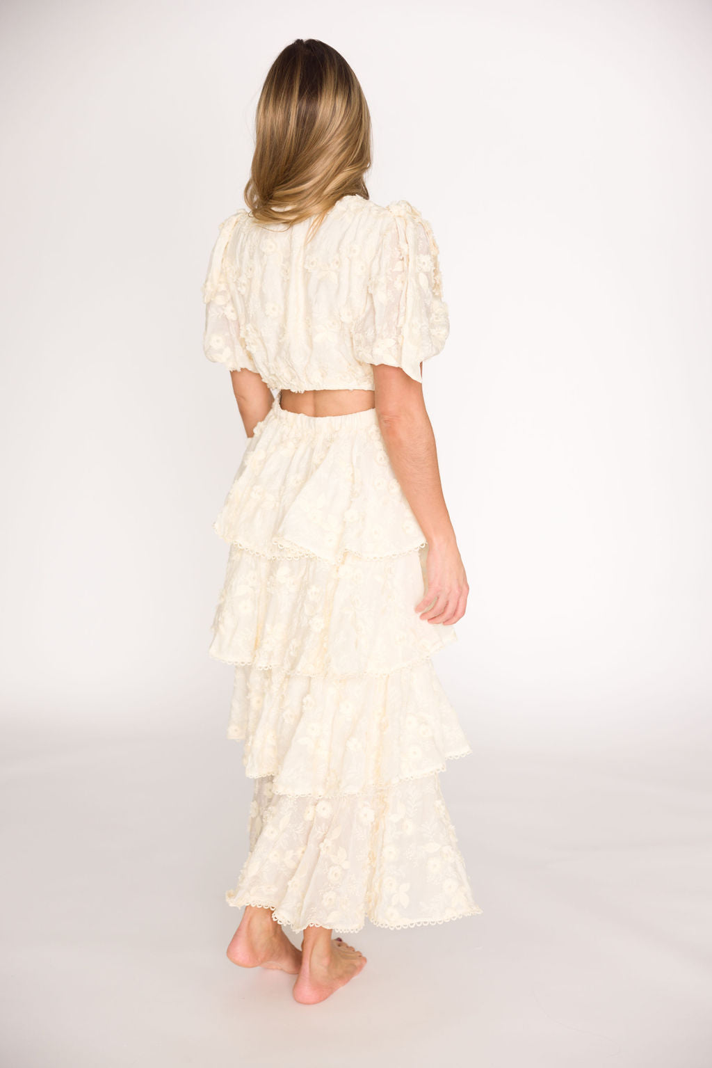 Arianell Women's Embroidered Floral Midi Dress - Cream Summer Casual Dress for Beach, Wedding & Party Occasions
