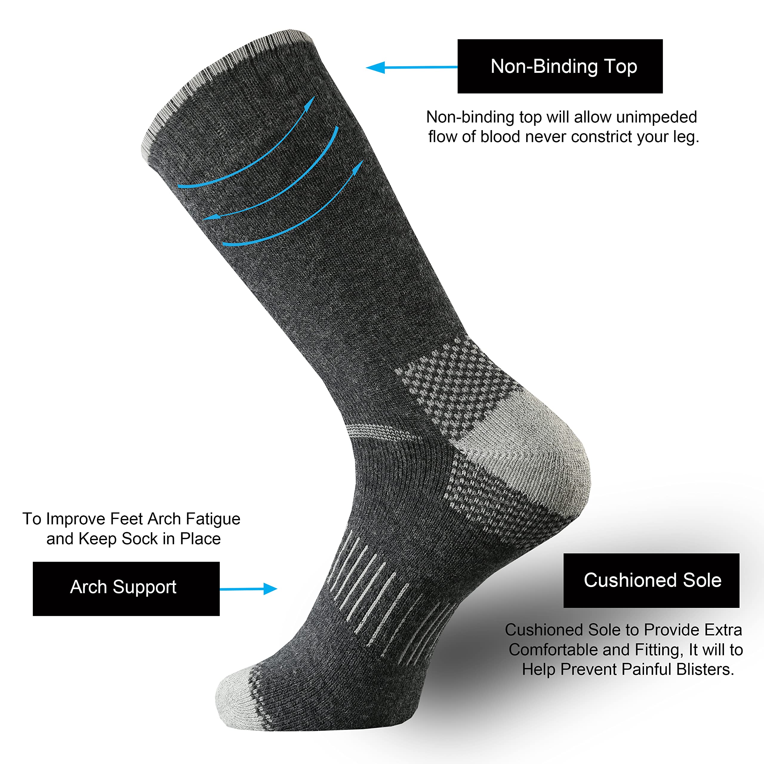 ONKE Merino Wool Cushion Crew Socks for Men - Moisture Wicking, Breathable & Soft Hiking Socks for Outdoor Activities, Running, and Daily Wear - Warm & Comfortable Performance Socks for Cold Weather