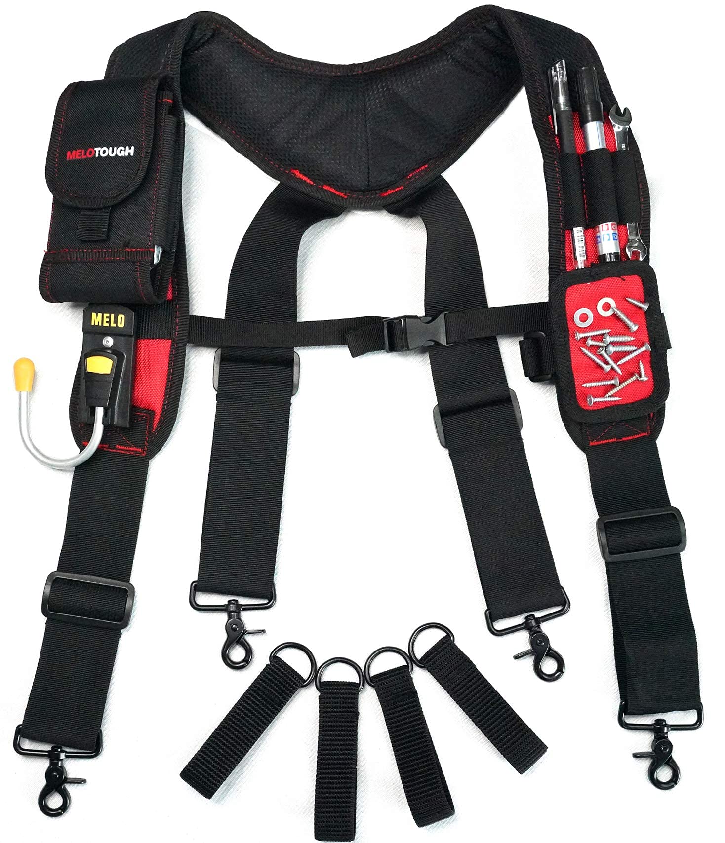 MELOTOUGH Magnetic Suspenders Tool Belt with 2-Pack Drill Holster - Heavy Duty Work Belt for Electricians, Carpenters & Construction Workers - Secure & Adjustable for Comfortable All-Day Use