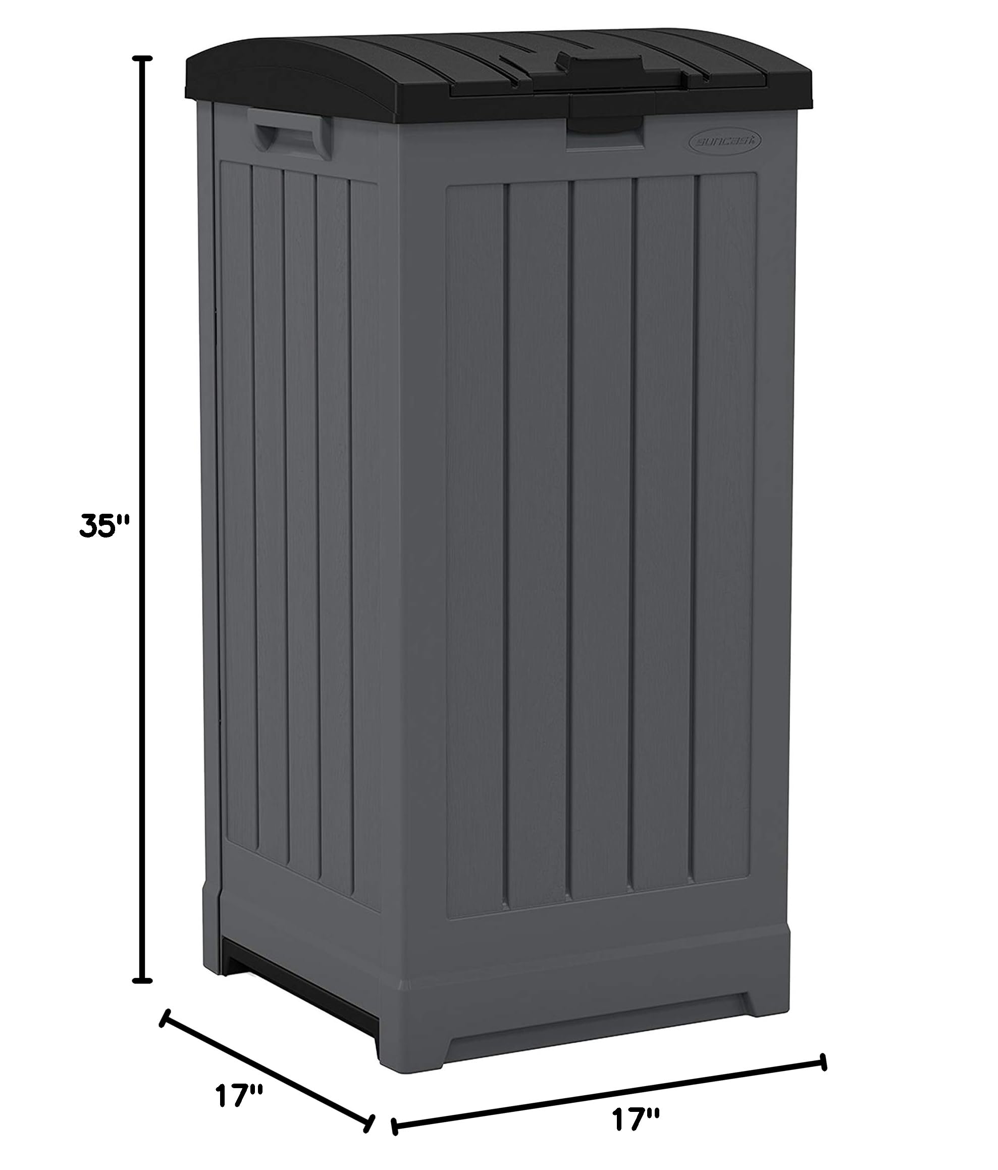 Suncast 39 Gallon Outdoor Trash Hideaway - Peppercorn Deck Waste Bin with Latching Lid, Liquid Tray & Handles | Durable Patio Garbage Can with Trash Bag Holder | Perfect for Backyard, Poolside & Outdoor Entertaining Areas