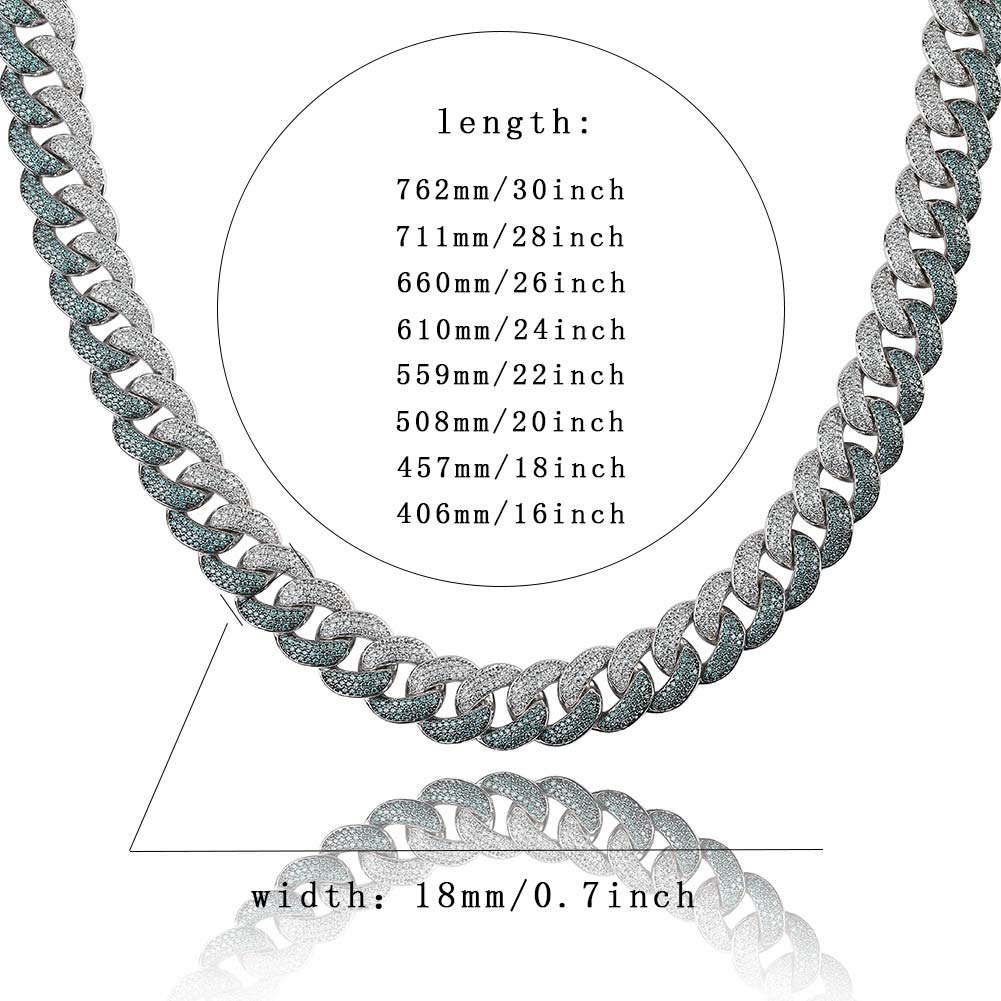 JINAO 18MM All ICED Out Simulated Diamond Miami Cuban Chain Necklace for Men - Luxury Hip Hop Jewelry for Parties, Gifts & Streetwear Fashion