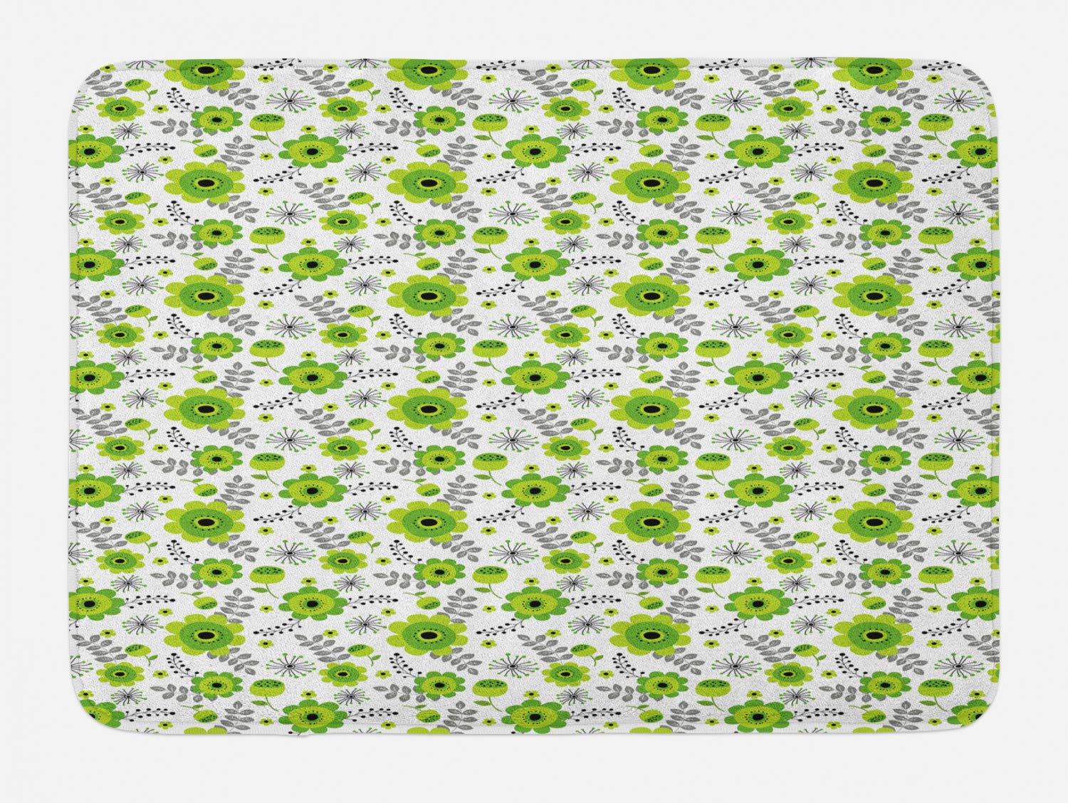 Ambesonne Floral Bath Mat - Non-Slip Plush Bathroom Rug with Fresh Spring Leaves Design, 30.2 x 20 Inches, Yellow Green & Fern Green | Soft Absorbent Shower Mat for Bathroom Decor, Home Spa & Guest Room Essentials