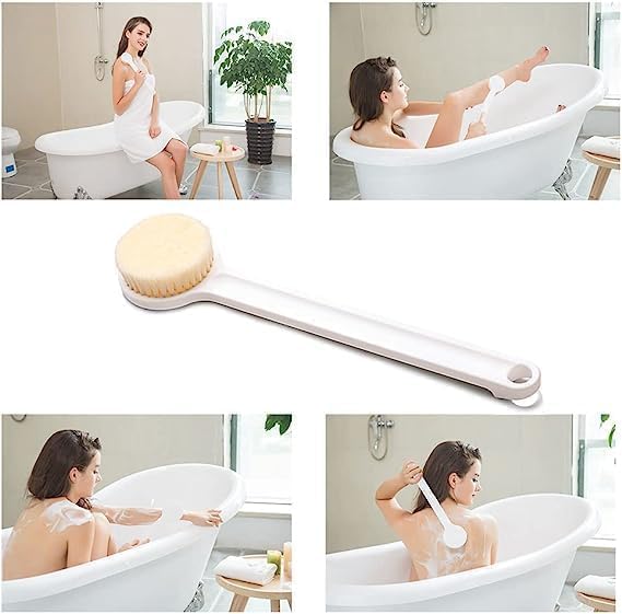 ZYLLENZA Long Handle Bath Brush for Women & Men - Exfoliating Body Scrubber with Soft Bristles, Shower Brush for Deep Cleansing & Dead Skin Removal | Perfect for Back Scrubbing, Spa Days & Relaxing Bath Time