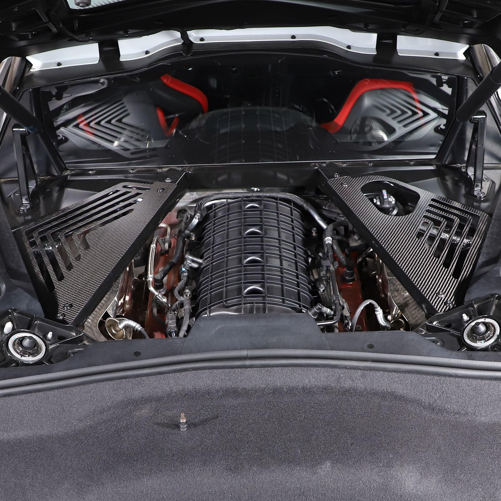 C8 Corvette 2020-2024 Left & Right Engine Bay Panel Cover - Aluminum Splash Shield Guard with Carbon Fiber Finish | Durable Underbody Protection for Corvette Stingray | Perfect for Racing, Car Shows & Daily Driving