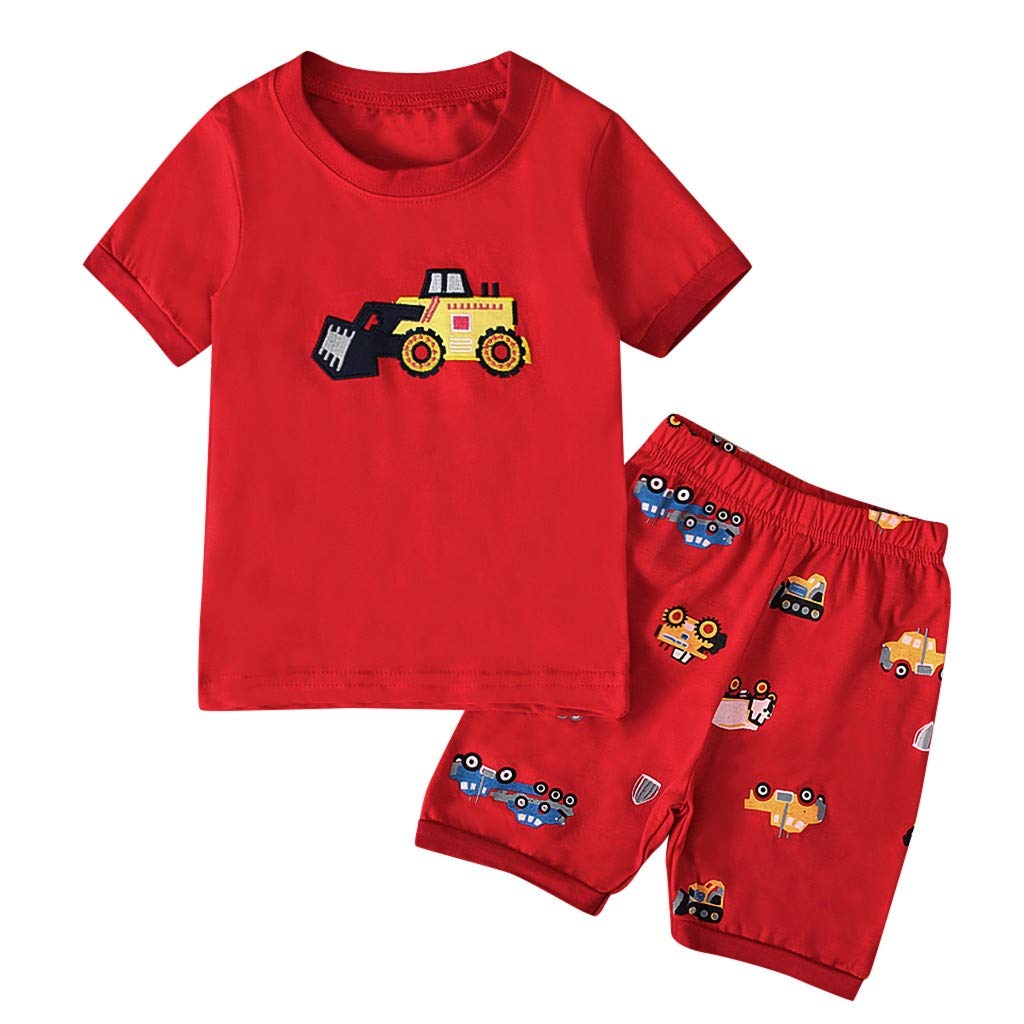 Cartoon Short Sleeve T-Shirt & Shorts Set for Boys 1-2 Years - Cute Printed Kids Winter Clothes (Red) - Perfect for Playtime, School & Family Outings