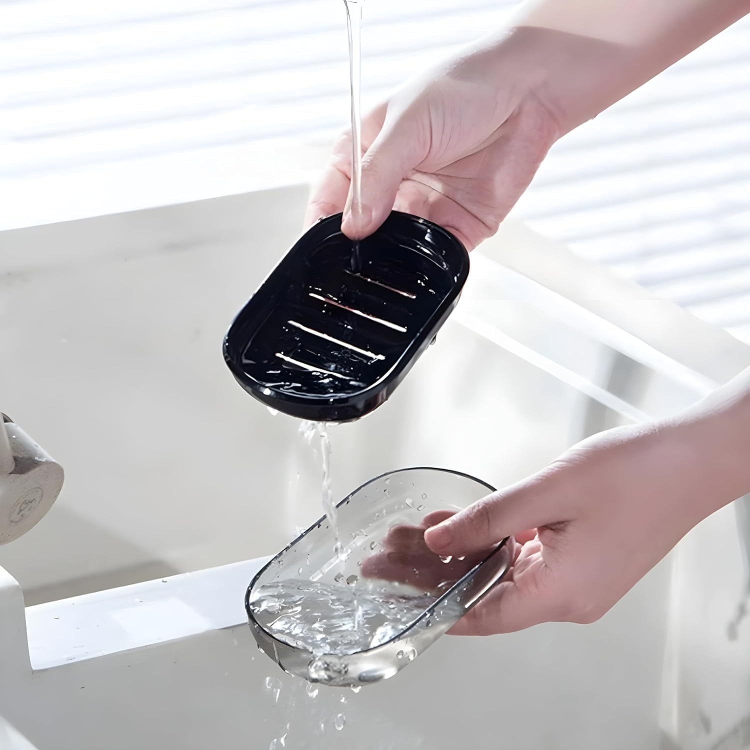 Boniry 2-Pack Heavy Duty Plastic Soap Holder with Drain Holes - Self Draining Soap Dish for Bathroom, Kitchen & Sink - Black Soap Case for Shower, Vanity & Countertop Organization