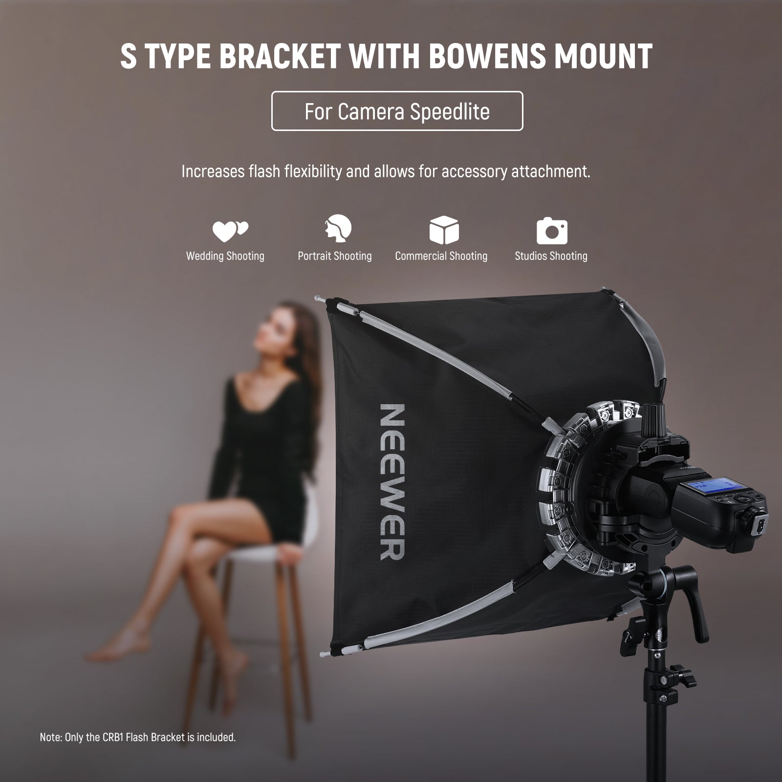 NEEWER CRB1 S-Type Bowens Mount Bracket Holder for Round & Square Flash Heads - Perfect for Studio Photography & On-Location Lighting Setups
