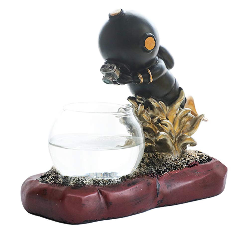 Clear Glass Vase with LED Light - Modern Desktop Planter for Flowers, Hydroponic Plants & Home Decor - Elegant Astronaut-Themed Centerpiece for Living Room, Office & Wedding Decorations (Black)