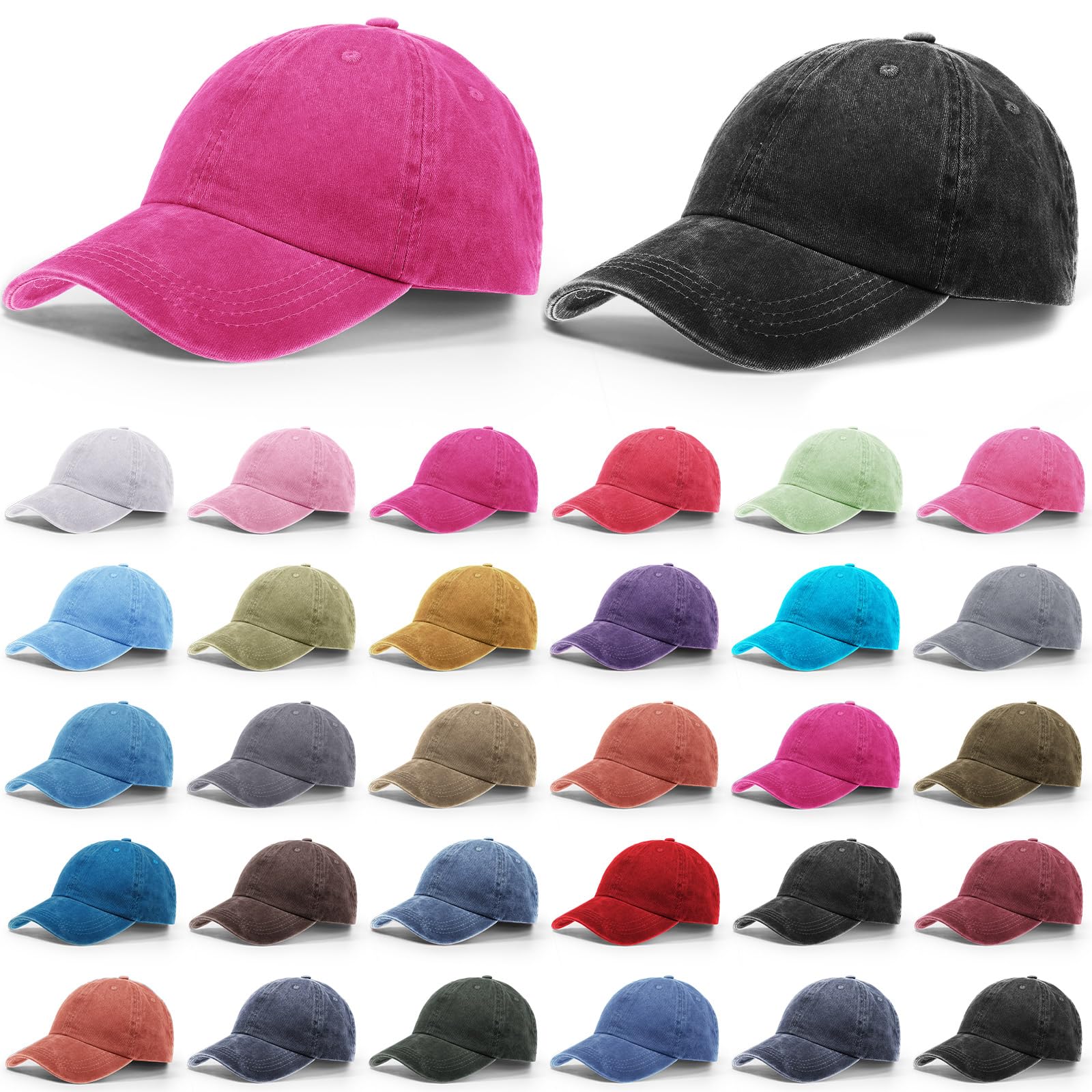 Vintage Washed Denim Baseball Caps - 30 Pack Distressed Adjustable Cotton Dad Hats for Men & Women | Golf, Outdoor, Casual Wear