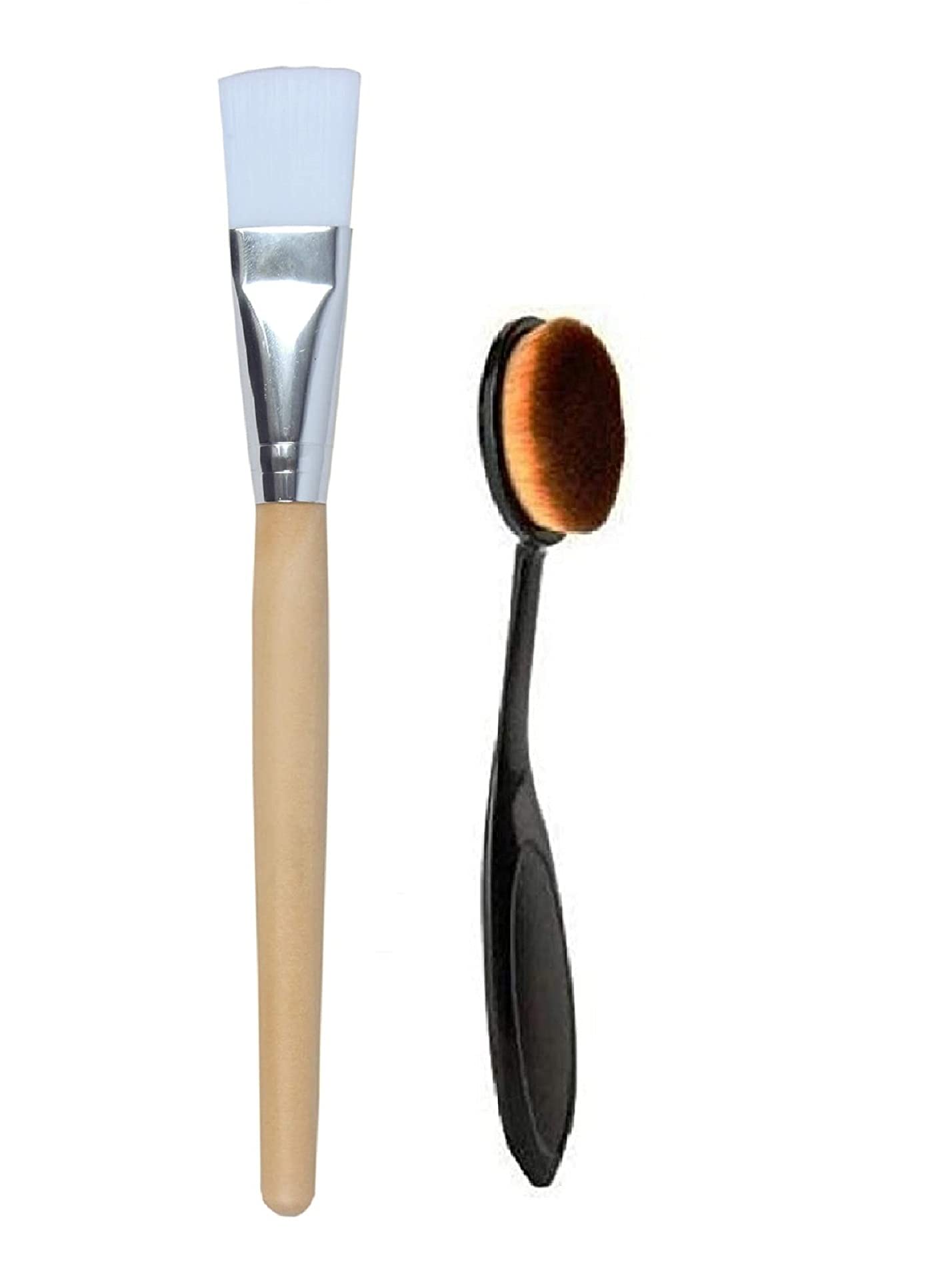 Angelie Professional Oval Flat Face Pack Brush Set of 2 - Premium Makeup Foundation & Mask Applicator for Flawless Skin Care & Spa Treatments