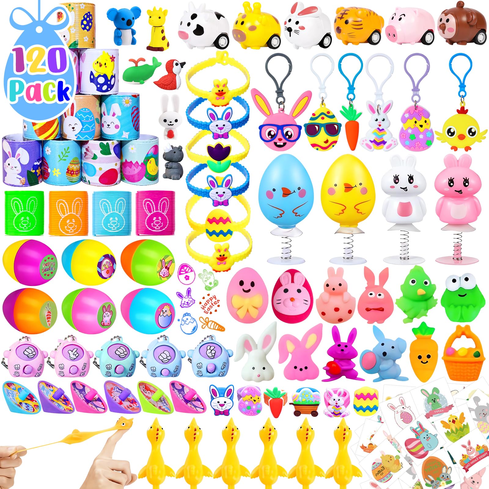 120 PCS Easter Basket Stuffers & Egg Fillers - Assorted Party Favors, Egg Hunt Goodie Bags, Classroom Prizes for Kids, Toddlers, Boys & Girls - Perfect for Easter Celebrations, School Activities & Birthday Parties