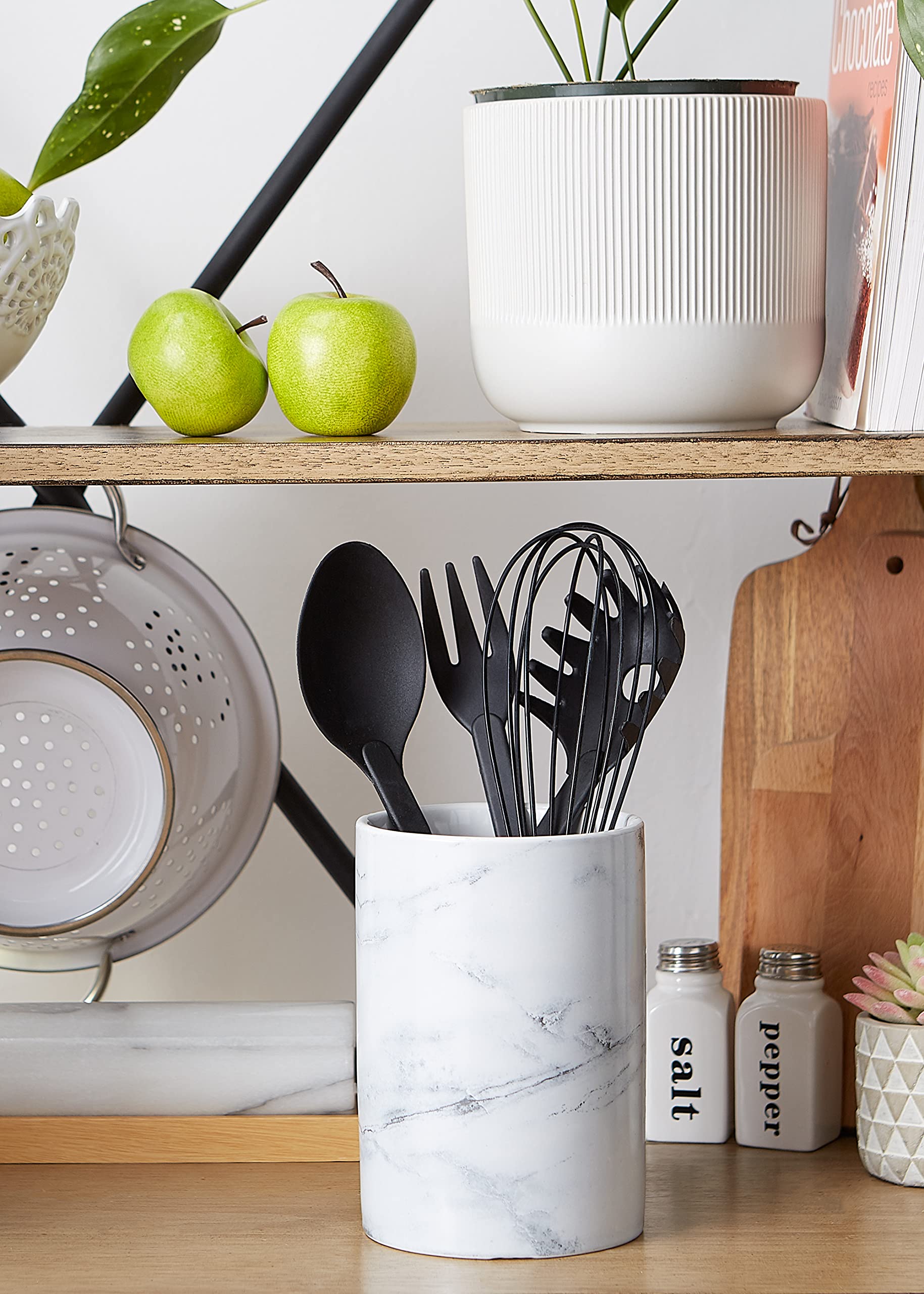 DII Ceramic Utensil Holder - White Marble Kitchen Organizer for Spoons, Forks & Cooking Tools | Perfect for Countertop Storage & Kitchen Decor