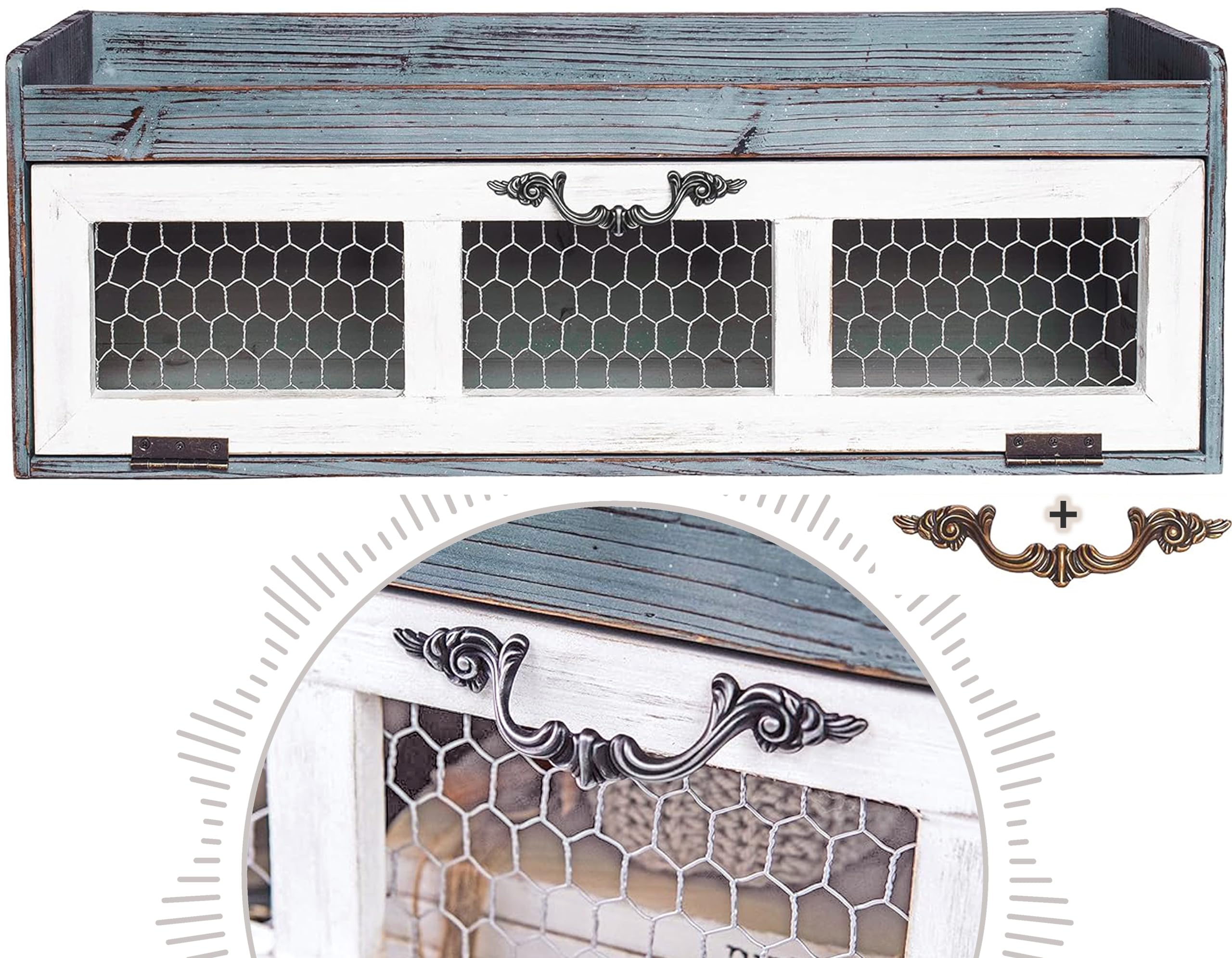 Rustic Farmhouse Chicken Wire Countertop Organizer - Decorative Kitchen Pantry Storage Cabinet - Vintage Country Display Shelf for Kitchen Island, Pantry & Coastal Home Decor - Perfect for Spice Jars, Cookbooks & Farmhouse Style Organization