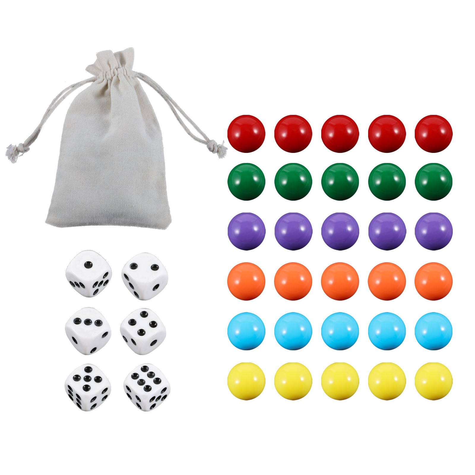30Pcs 14MM Wahoo Board Game Replacement Marbles - 6 Vibrant Colors with 6 Dice & Storage Bag - Perfect for Aggravation, Wahoo, and Classic Marble Board Games - Great for Family Game Nights and Travel Entertainment