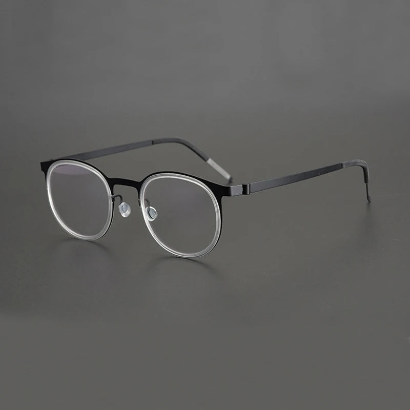 Black Acetate & Titanium Round Eyeglasses for Women - Lightweight Full Rim Glasses - Perfect for Reading, Work & Fashion Accessories