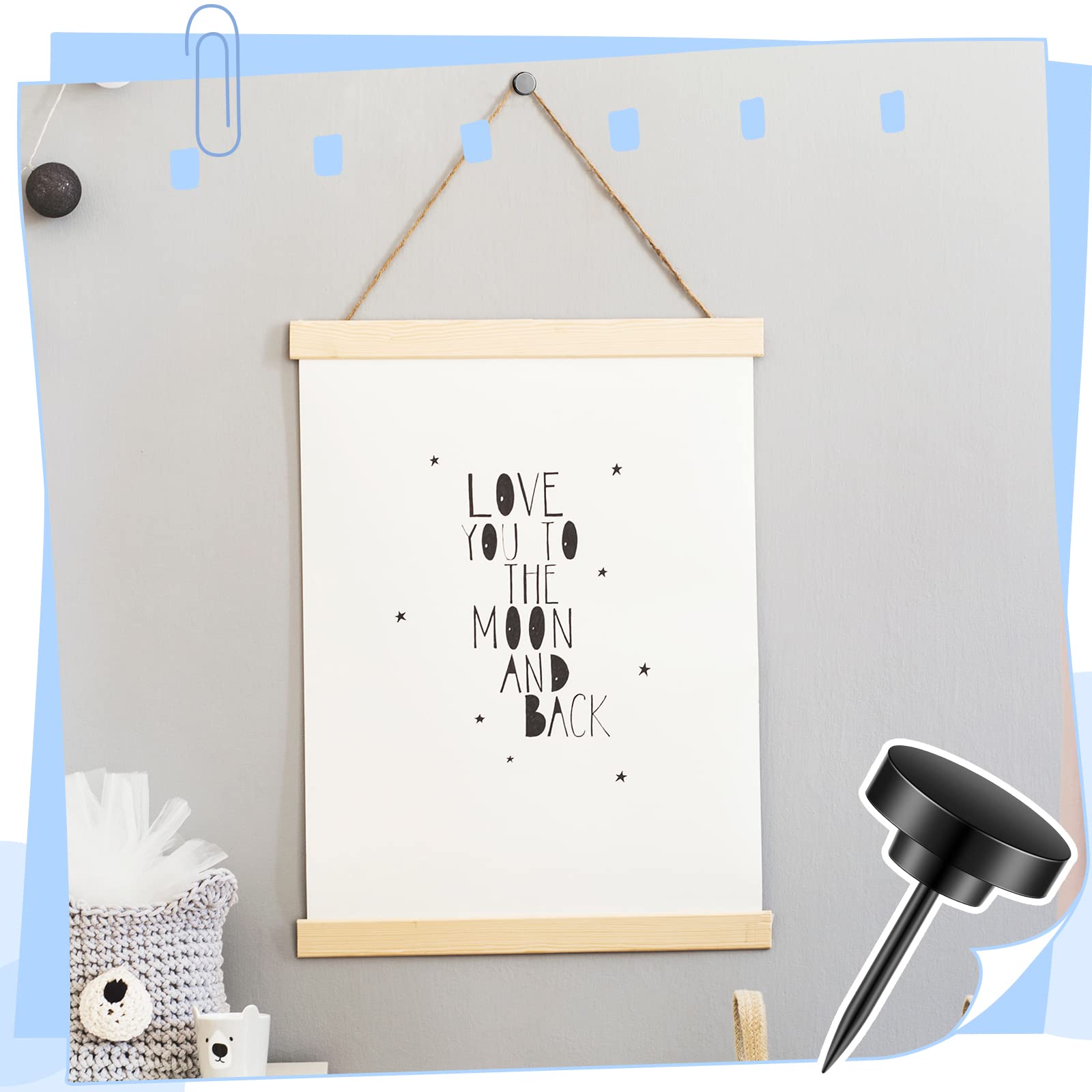 30 Pieces Black Metal Push Pins - Heavy Duty Thumb Tacks for Bulletin Boards, Photo Hanging, Office & Home Decor - Perfect for Maps, Posters, Pictures and Wall Art Organization