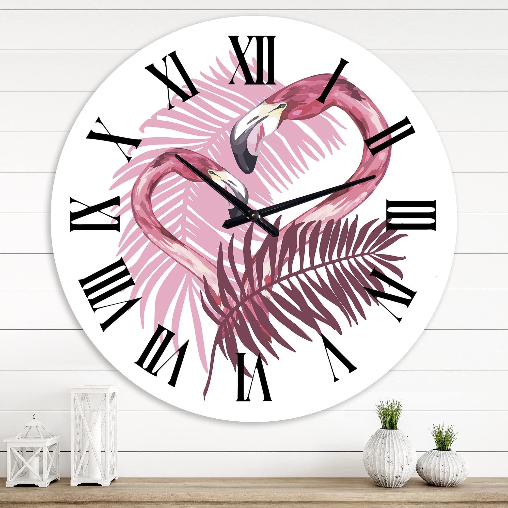 DesignQ Tropical Flamingo Wall Clock - Large Kitchen Decor with Vibrant Summer Theme - Perfect for Home, Office, and Beach House Decor