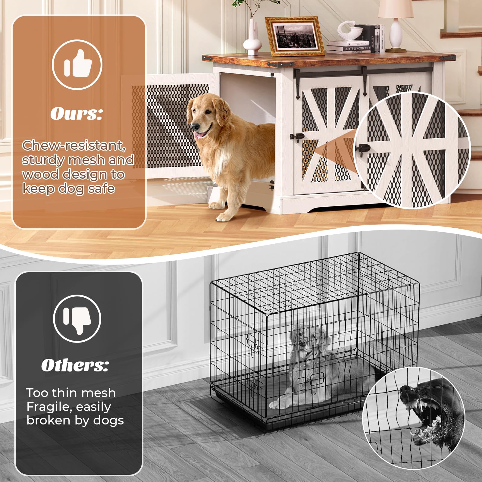 VOPEAK Heavy Duty Large Dog Crate Furniture - XL Chew Resistant Dog Kennel with Double Doors for Medium & Large Dogs | Farmhouse Style End Table for Bedroom & Living Room | Indoor Pet Crate for Home Decor & Pet Safety