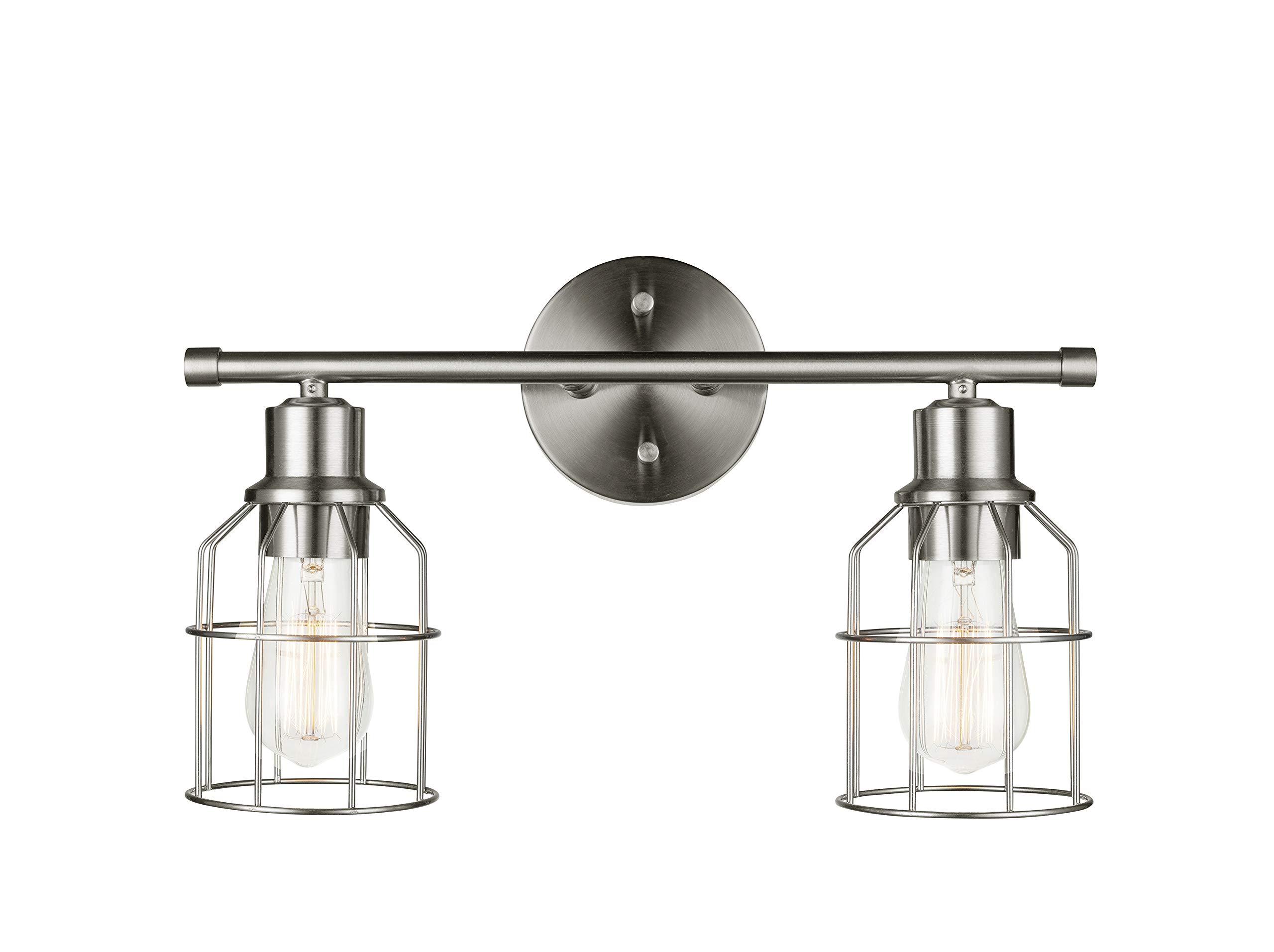 Globe Electric 51623 Dundas 2-Light Bathroom Vanity Light Fixture - Brushed Nickel Finish with Cage Shades, Includes LED Bulbs - Perfect for Bathroom, Powder Room & Dressing Room Lighting