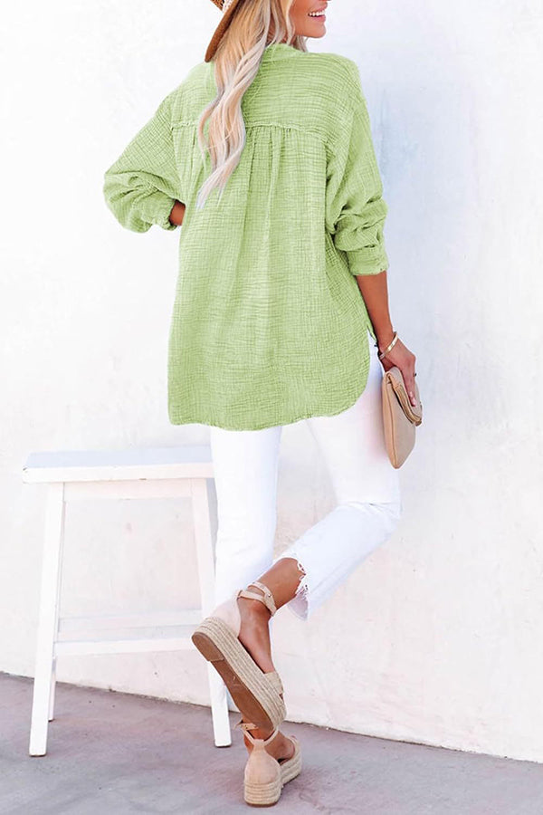 Elegant Solid Color Long Sleeve Pleated Button Loose Blouse for Women | Casual Office Wear & Spring Outfits