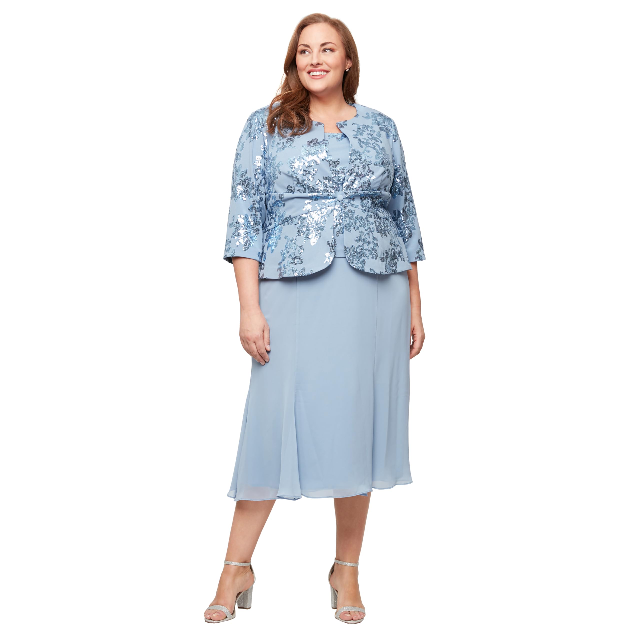 Alex Evenings Women's Plus Size Tea-Length Mother of The Bride Jacket Dress for Wedding Guest, Formal Events & Special Occasions - Elegant Church Ceremony, Cocktail Party & Evening Gala Attire