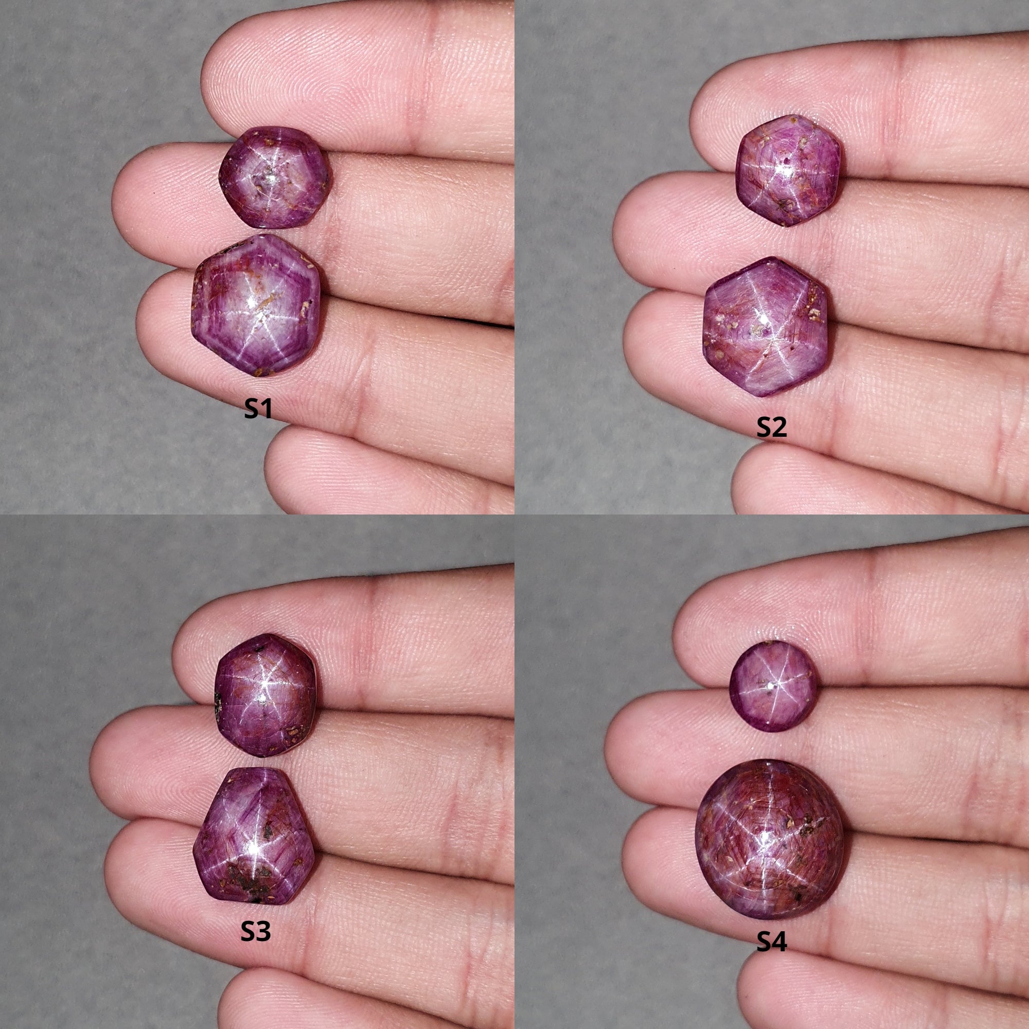 Natural Untreated 29cts & 47cts Johnson Star Ruby Gemstone Cabochon - Unheated 6-Ray Star Ruby in Hexagon & Oval Shape (2-Piece Set) for Jewelry Making, Engagement Rings & Collector's Items