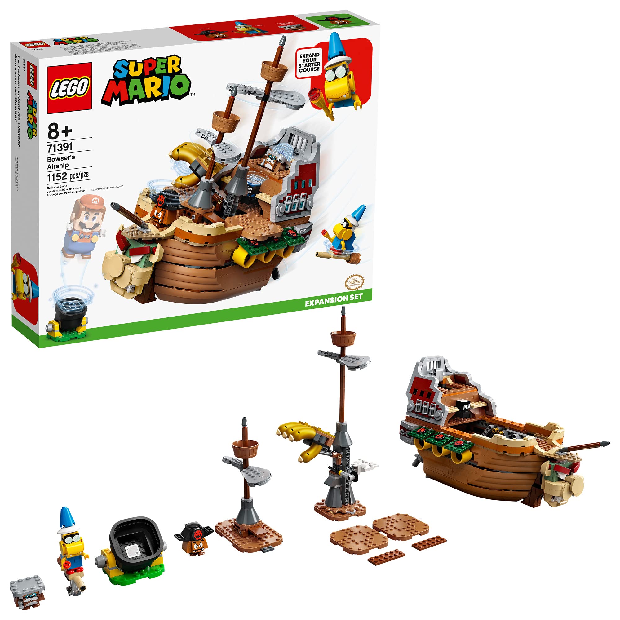LEGO Super Mario Bowser's Airship 1,152 Piece Building Kit with Detailed Interior - Includes Kamek, Rocky Wrench, Goomba, POW Block & Cannon Start Pipe - Creative STEM Toy for Kids Ages 8+ - Perfect for Birthday Gifts, Family Bonding & Mario Themed Room Decor