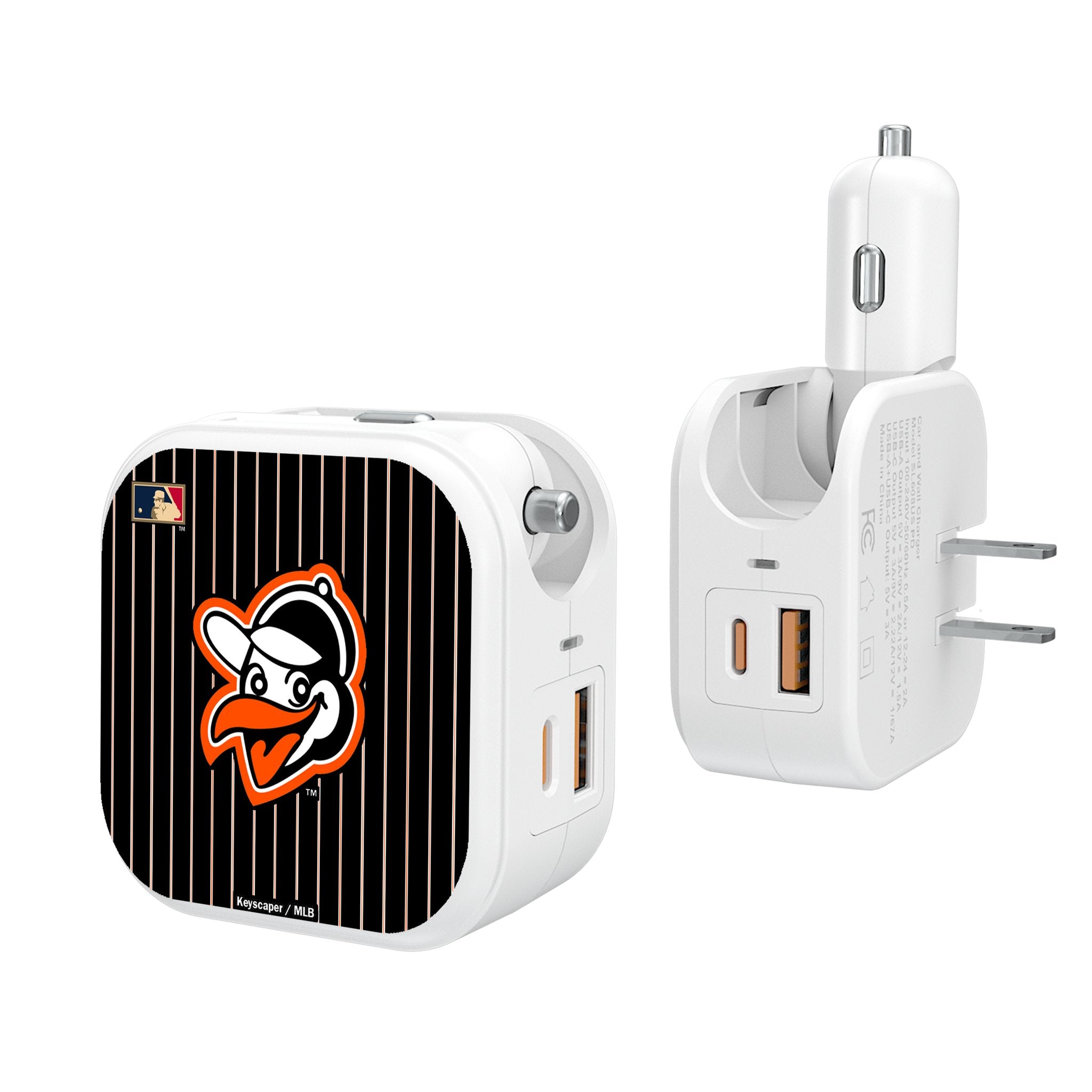 Baltimore Orioles 1955 Cooperstown Collection Pinstripe 2-in-1 USB Charger - Vintage Baseball Fan Gift for Home & Office Charging Needs