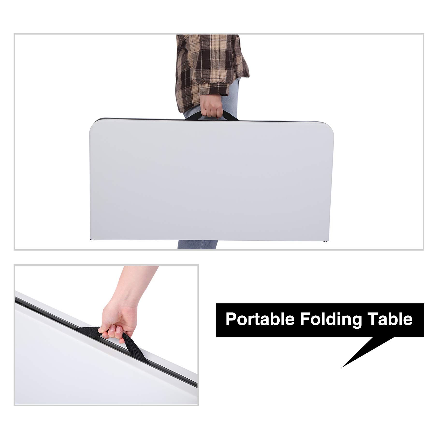 REDCAMP 34 Inch Square Folding Card Table with Durable Resin Top - Portable Half-Fold Design with Collapsible Legs - Perfect for Indoor & Outdoor Game Nights, Parties, Camping and Picnics - White