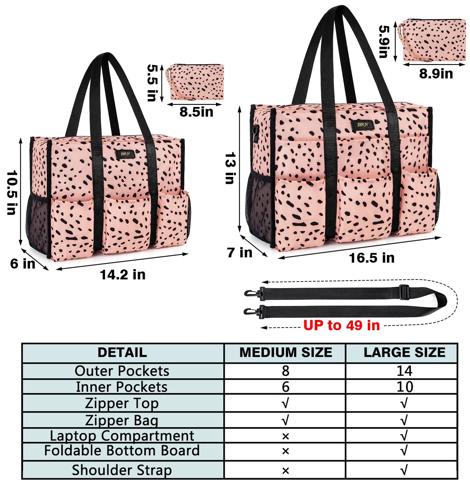 IBFUN 14/24 Pocket Tote Bag for Teachers & Work Women - Durable & Organized for Work & Travel