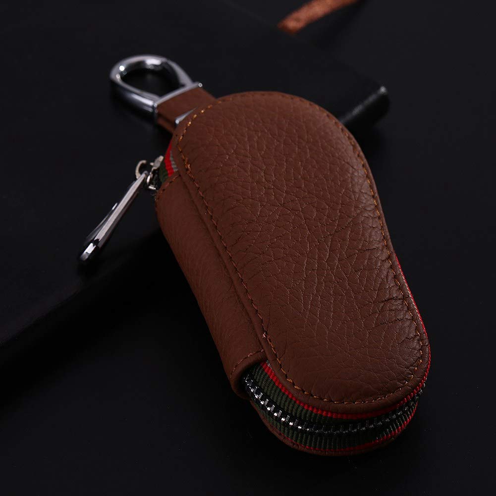 Dweekiy Universal PU Leather Car Key Chain Holder - Zipper Key Case Storage Bag for Auto Keys (Brown) | Durable & Stylish Key Organizer for Men & Women | Perfect for Home, Office, and Travel Use